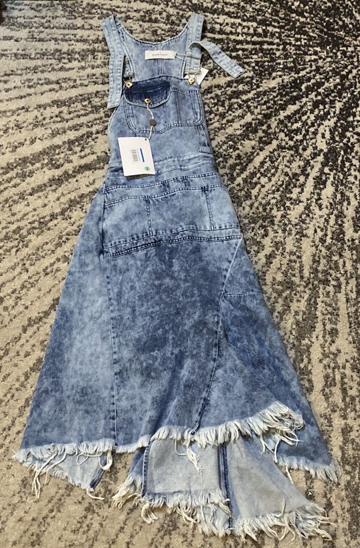 Marques Almeida Asymmetrical Frayed Denim Jean Overall Dress