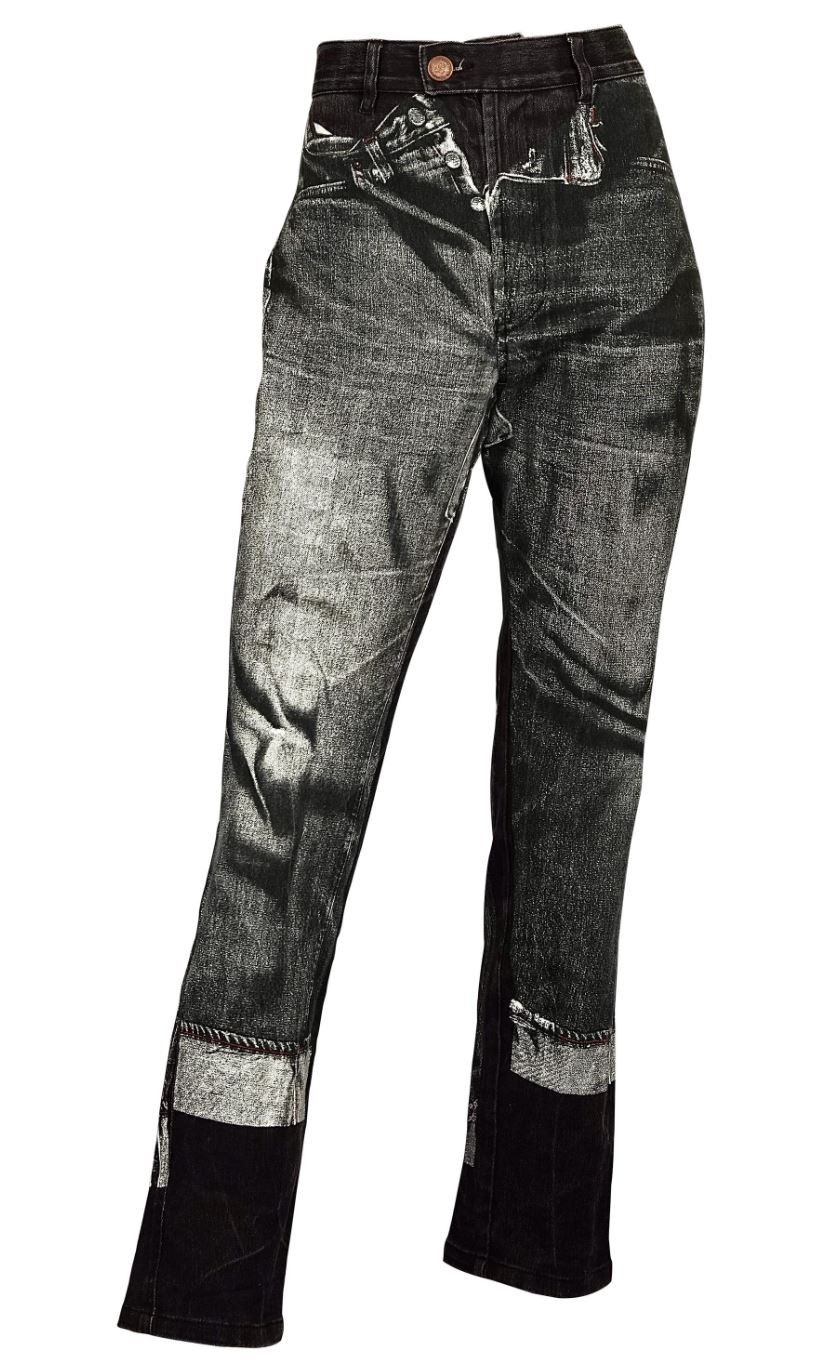 image of Jean Paul Gaultier Trousers Pants Jeans Opctical Illusion in Black Grey, Women's (Size 26)