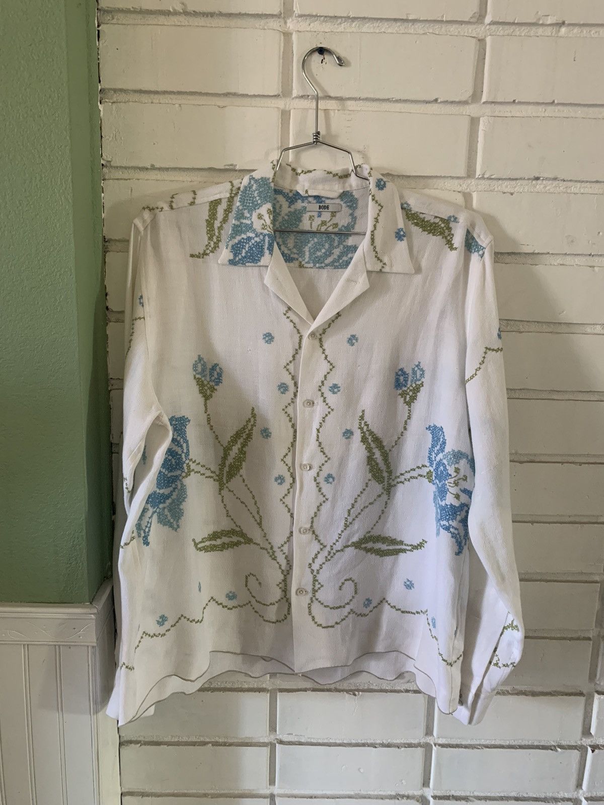Bode BODE 1of1 Pond Cross Stitch Shirt (sz L/XL) | Grailed