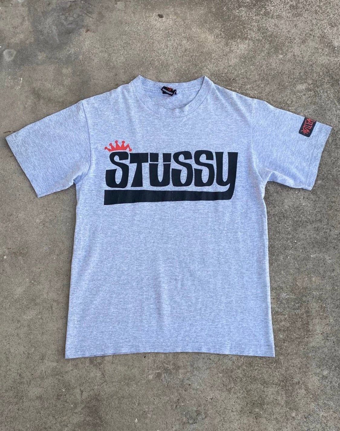 Pre-owned Stussy X Vintage 2000s Stussy Big Logo Gray Tee In Grey