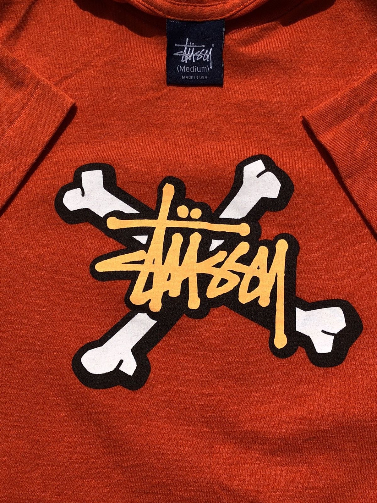 Stussy Vintage 90s Stussy Bones Made USA Orange Tee Size US M / EU 48-50 / 2 - 4 Thumbnail