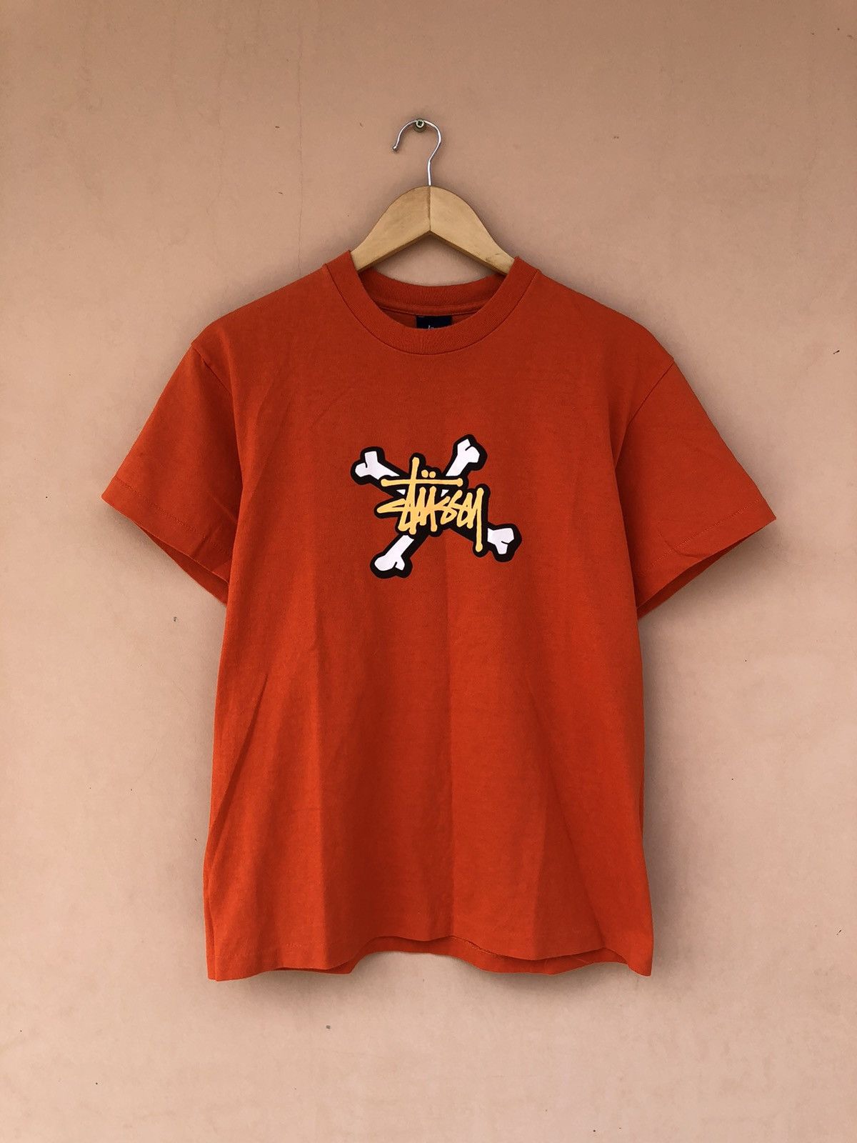 Stussy Vintage 90s Stussy Bones Made USA Orange Tee Size US M / EU 48-50 / 2 - 2 Thumbnail