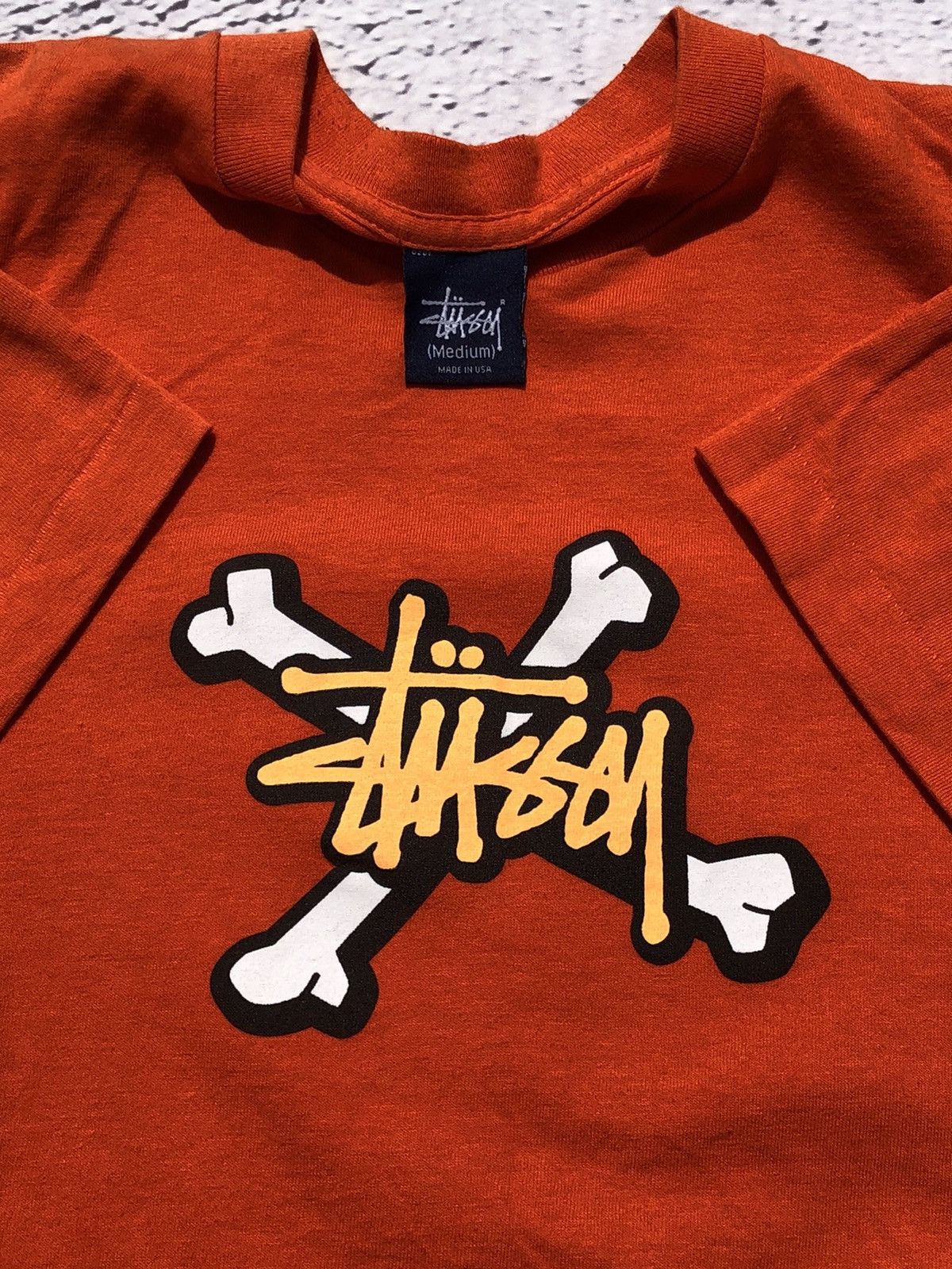 Stussy Vintage 90s Stussy Bones Made USA Orange Tee Size US M / EU 48-50 / 2 - 5 Thumbnail