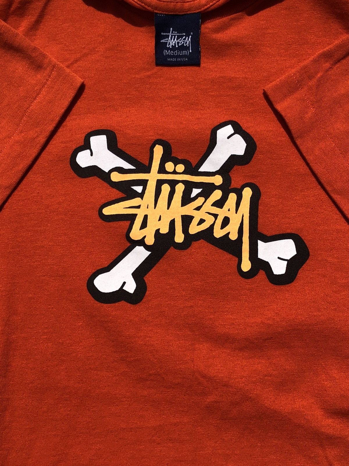 Stussy Vintage 90s Stussy Bones Made USA Orange Tee Size US M / EU 48-50 / 2 - 3 Thumbnail