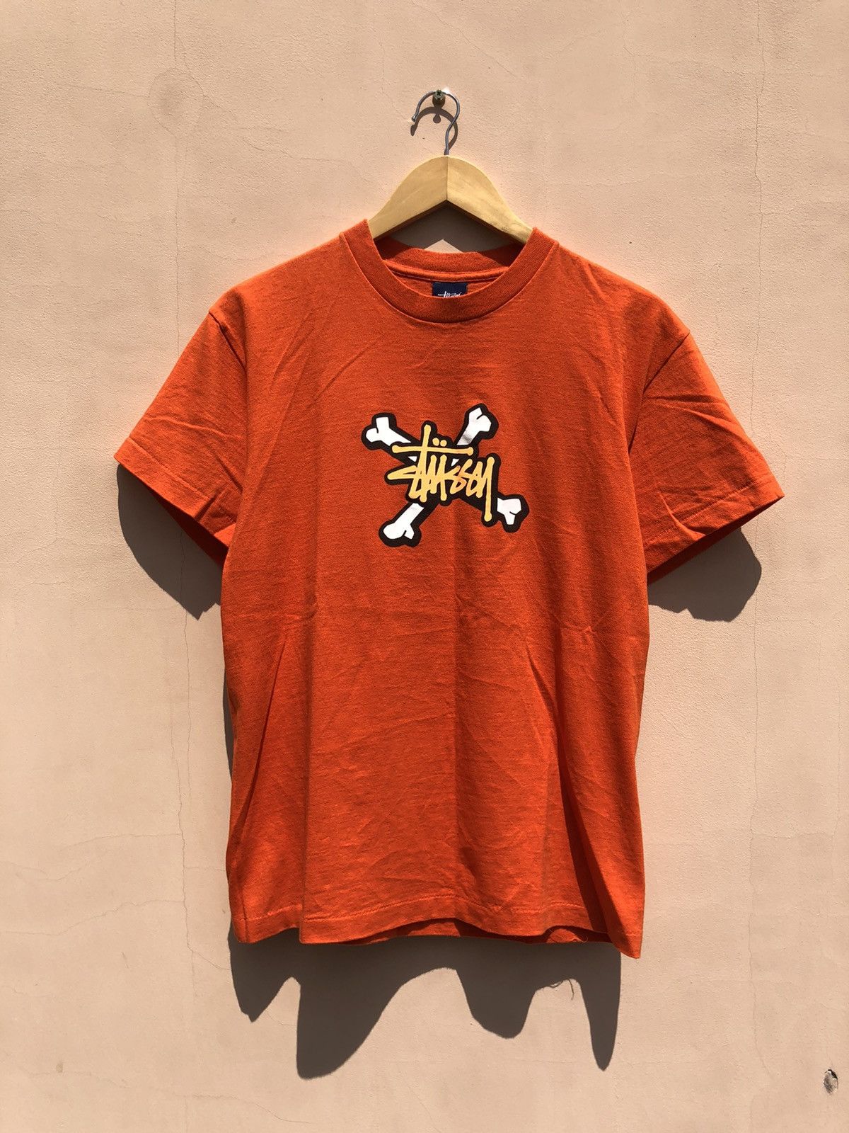 Vintage Vintage 90s Stussy Bones Made USA Orange Tee | Grailed