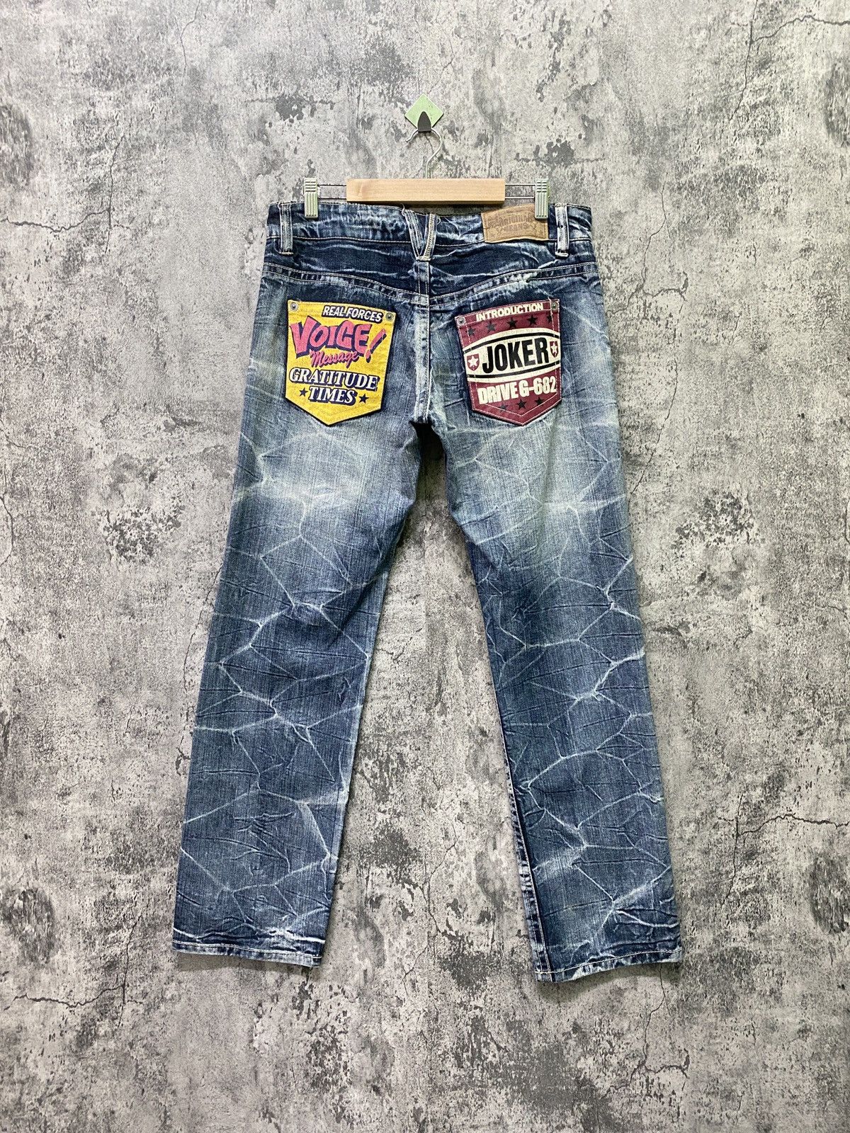 image of Art x Distressed Denim Vintage Japan Original Jeans Patches And Printed Denim Pants in Blue (Size 3