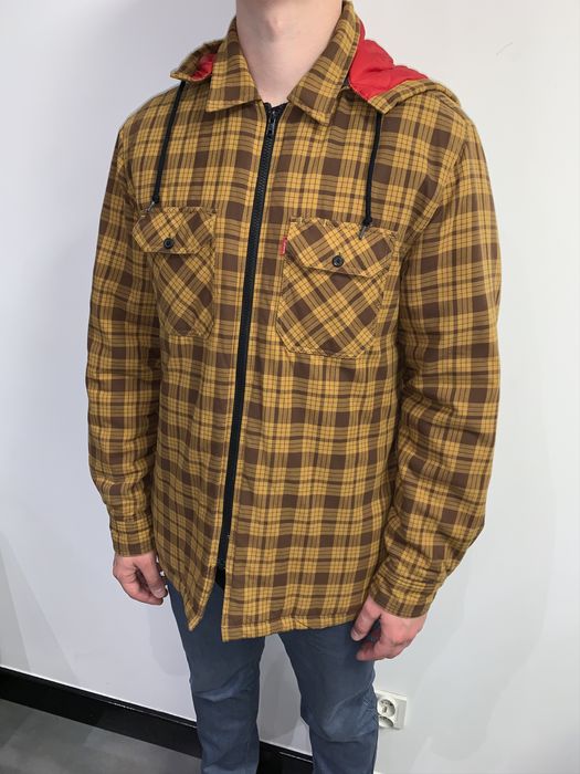 Supreme FW14 Supreme Quilted Zip Flannel Hooded Shirt | Grailed