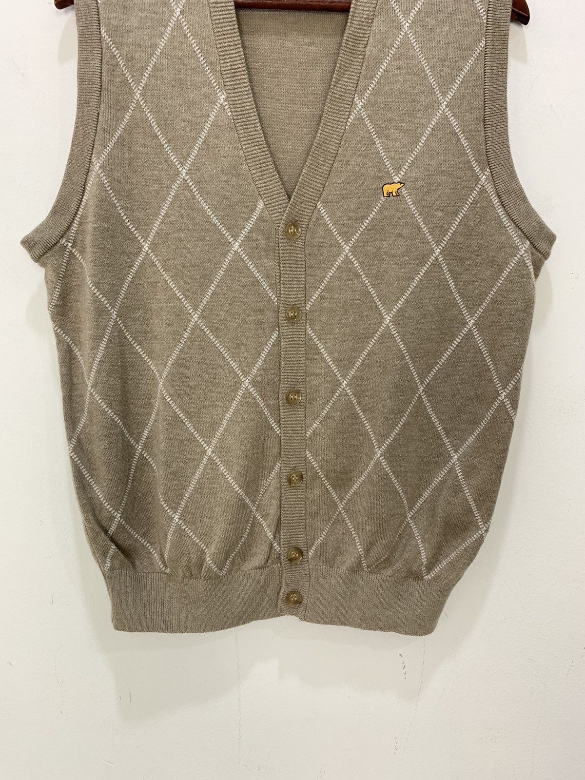 Aran Sweater Market × Golden Bear GOLDEN BEAR Allover Argyle Knitwear Patterned Vest Cardigan Size US M / EU 48-50 / 2 - 3 Thumbnail