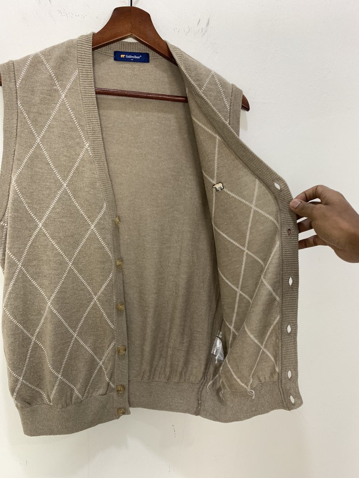 Aran Sweater Market × Golden Bear GOLDEN BEAR Allover Argyle Knitwear Patterned Vest Cardigan Size US M / EU 48-50 / 2 - 13 Thumbnail