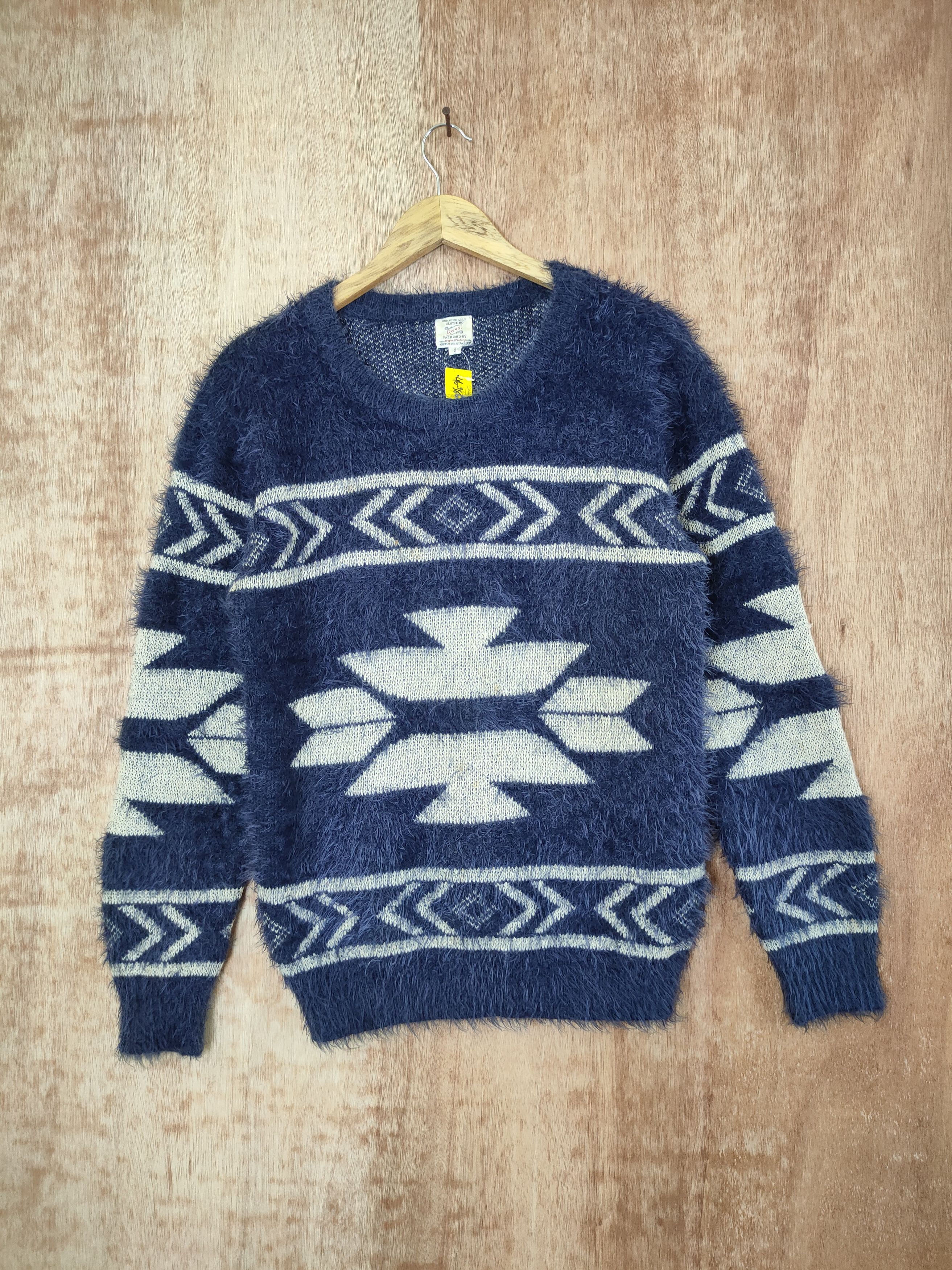 Vintage DL Revo Mohair fur navajo art sweatshirt knitwear #46-386 Size US S / EU 44-46 / 1 - 1 Thumbnail
