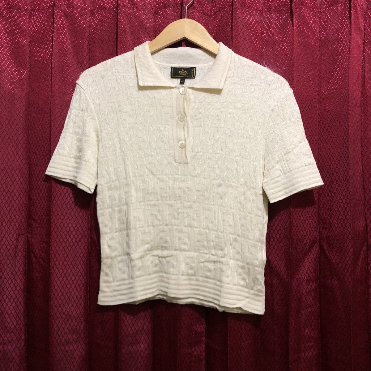 image of Authentic Colar Shirt Fendi Monogram in Broken Whit, Men's (Size Small)