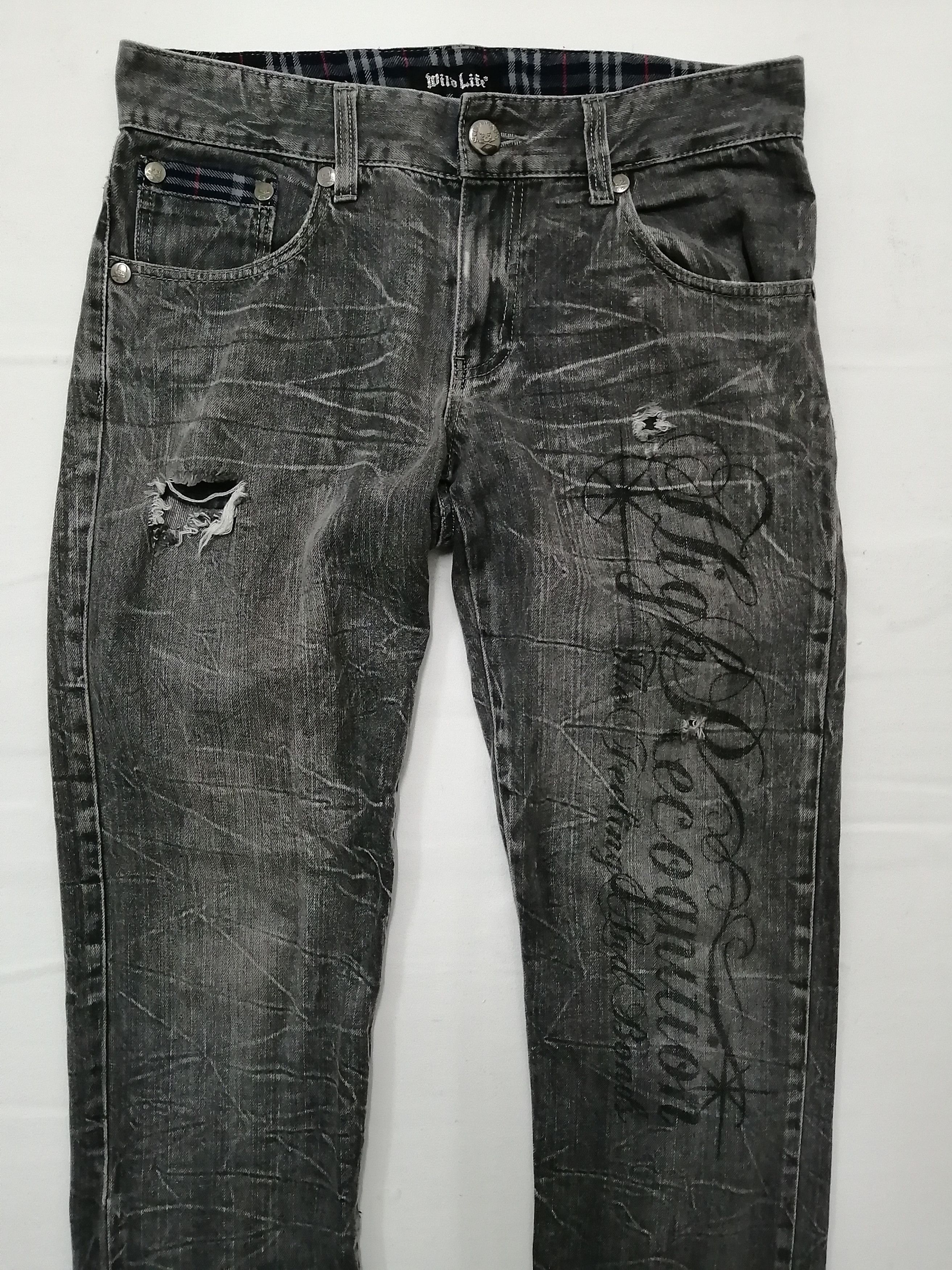 Japanese Brand Wild Life Skullbones Distressed Jeans Size US 34 / EU 50 - 10 Thumbnail