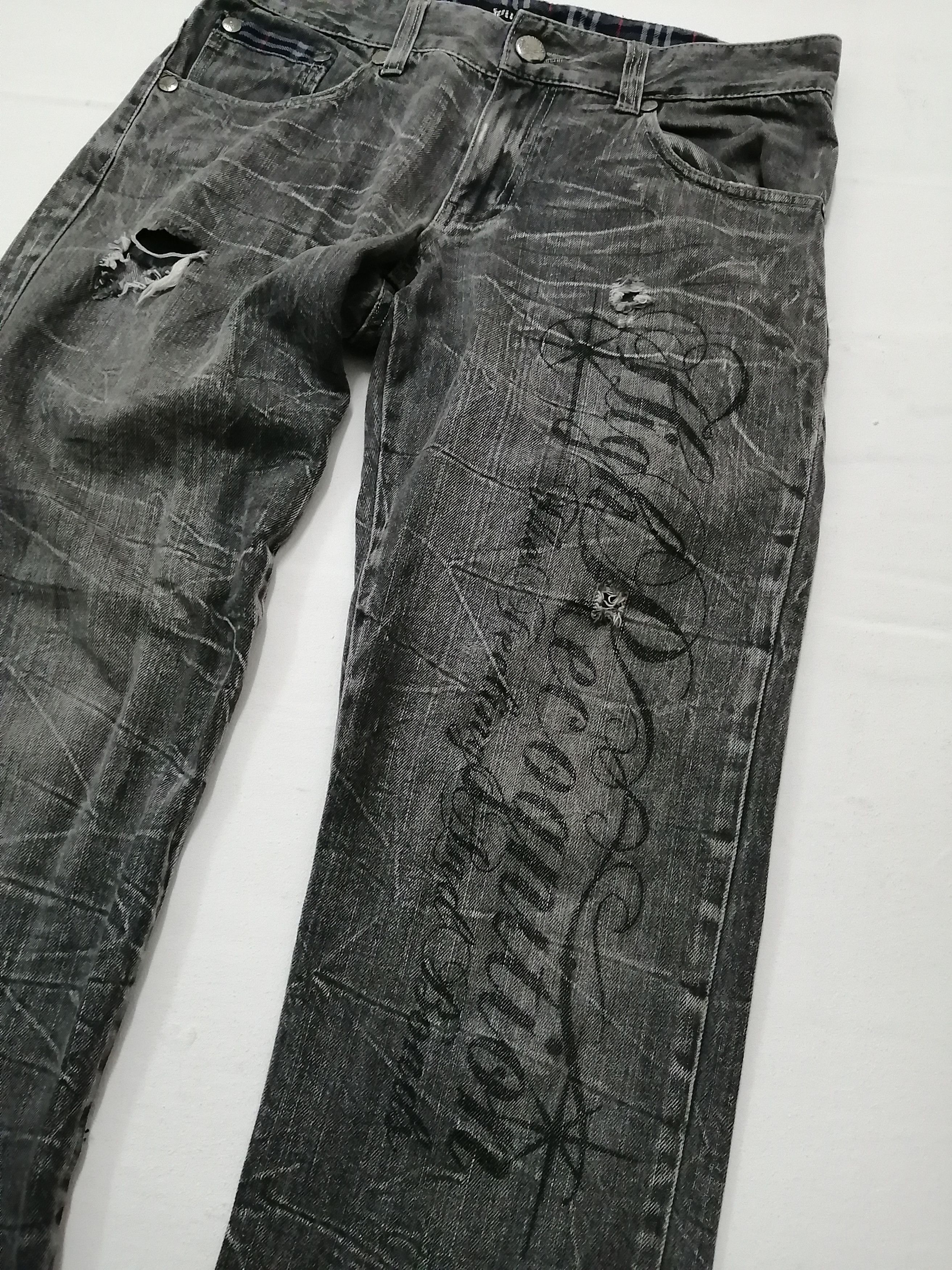 Japanese Brand Wild Life Skullbones Distressed Jeans Size US 34 / EU 50 - 8 Thumbnail