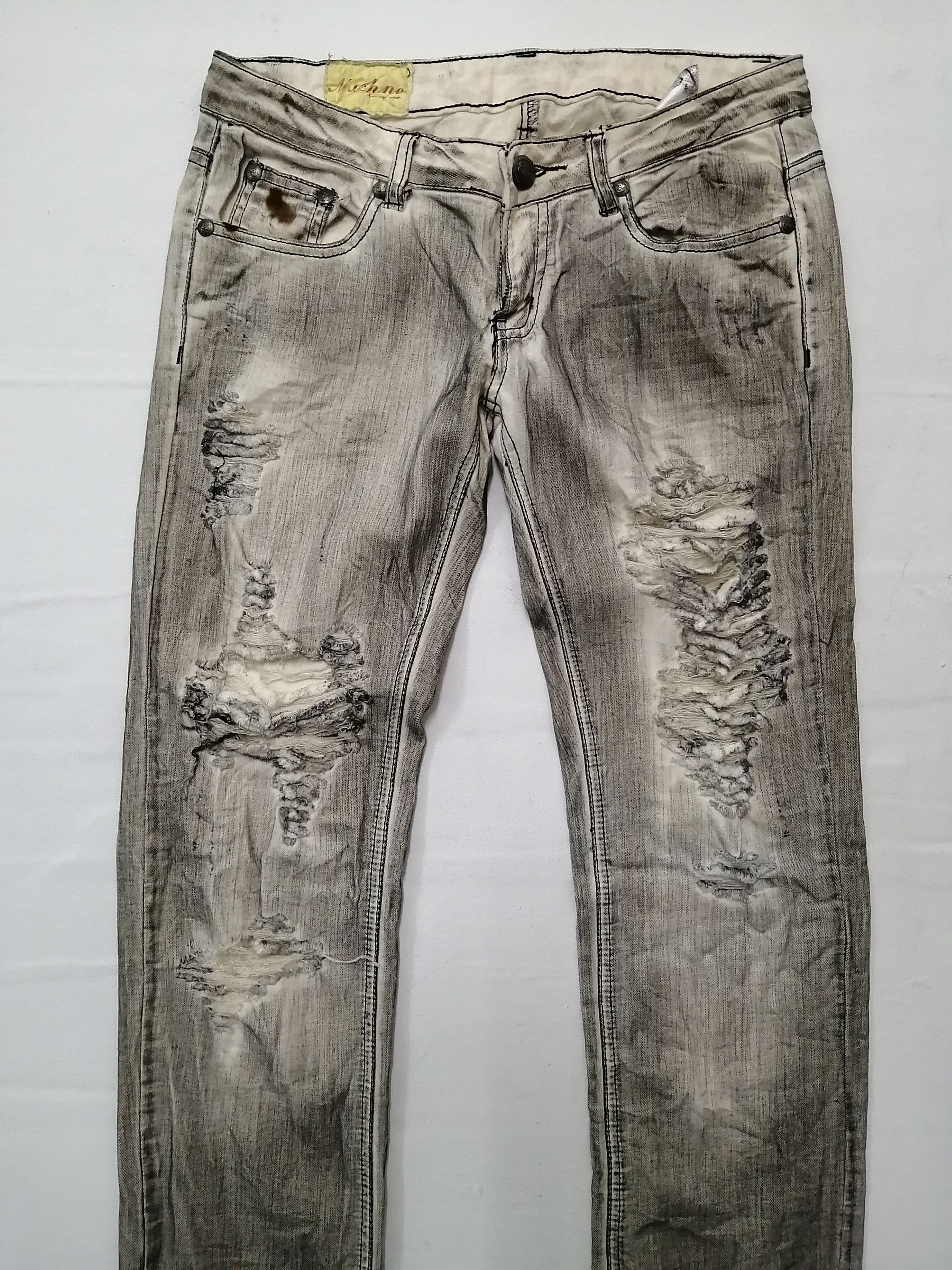 Japanese Brand Machine Nouvelle Mode Lower Rise Distressed Jeans Size 27" / US 4 / IT 40 - 12 Thumbnail