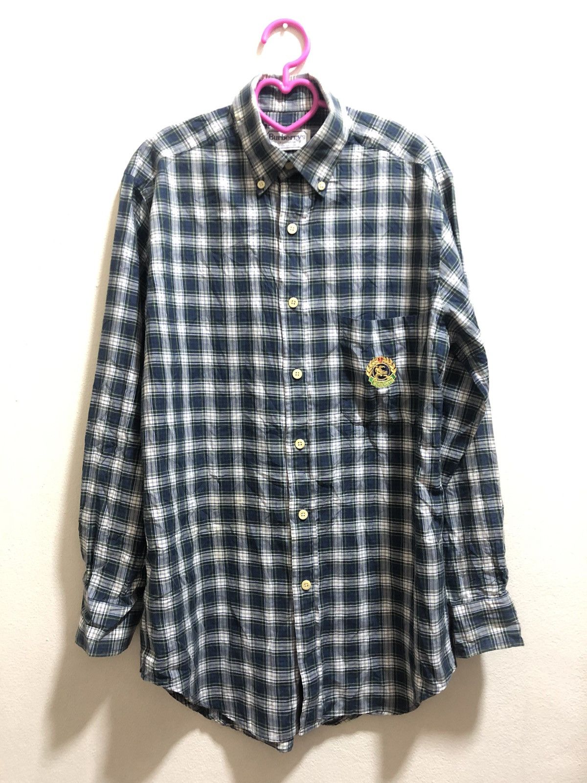 Burberry Rare 90s Vintage BURBERRYS Sewn Logo Button Up Pocket Shirt Size US S / EU 44-46 / 1 - 1 Thumbnail