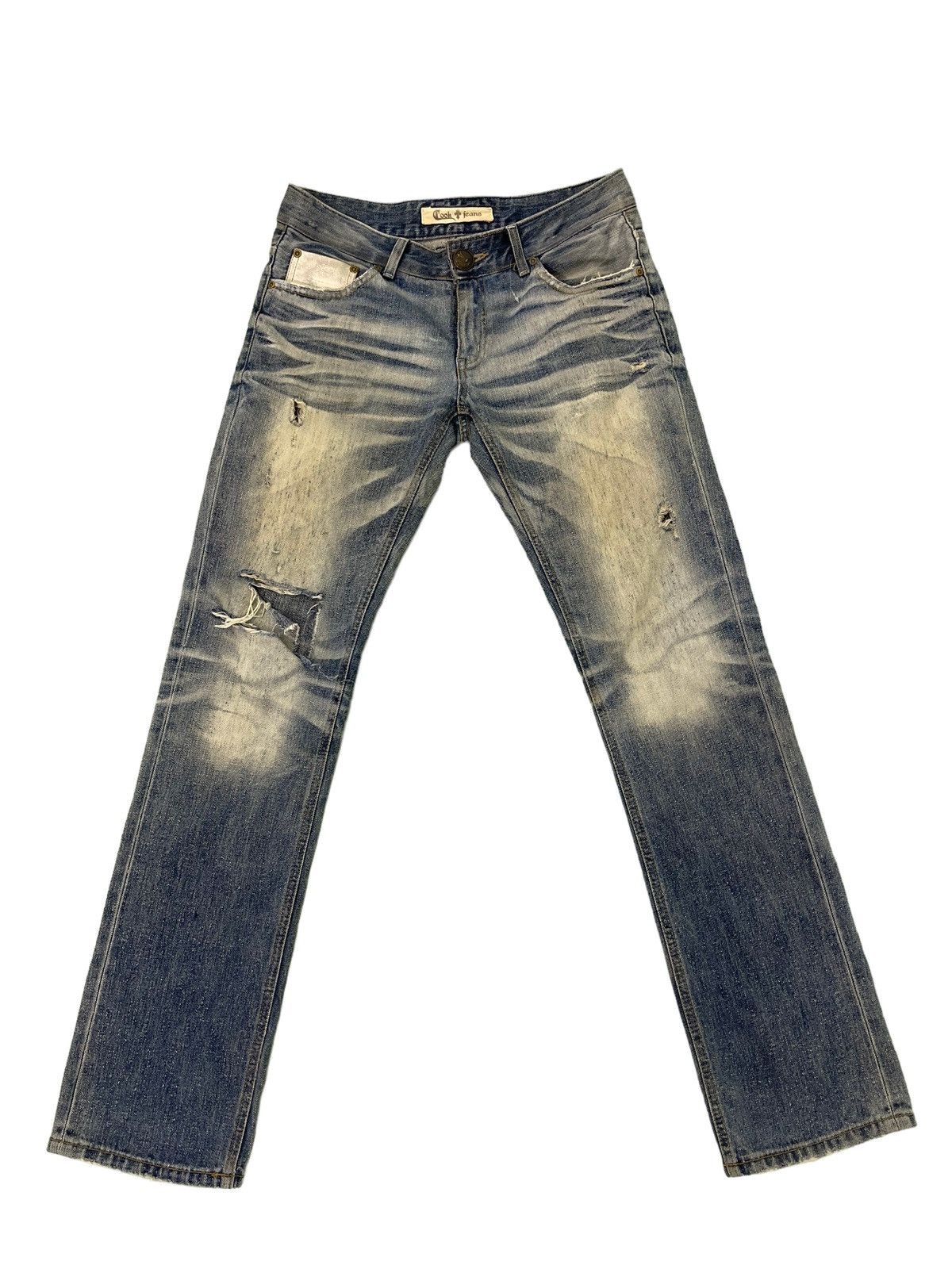Japanese Brand Slim Jeans Distress Cook Jeans Low Rise Acid Wash 4🟦5 Size US 31 - 2 Thumbnail