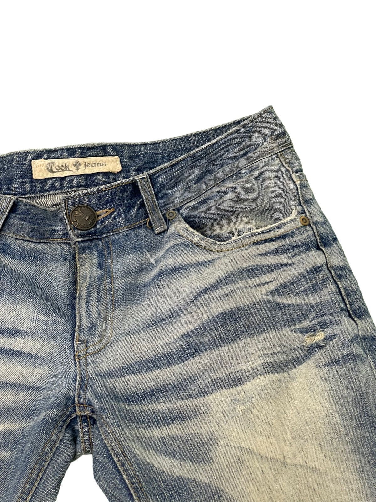 Japanese Brand Slim Jeans Distress Cook Jeans Low Rise Acid Wash 4🟦5 Size US 31 - 9 Thumbnail