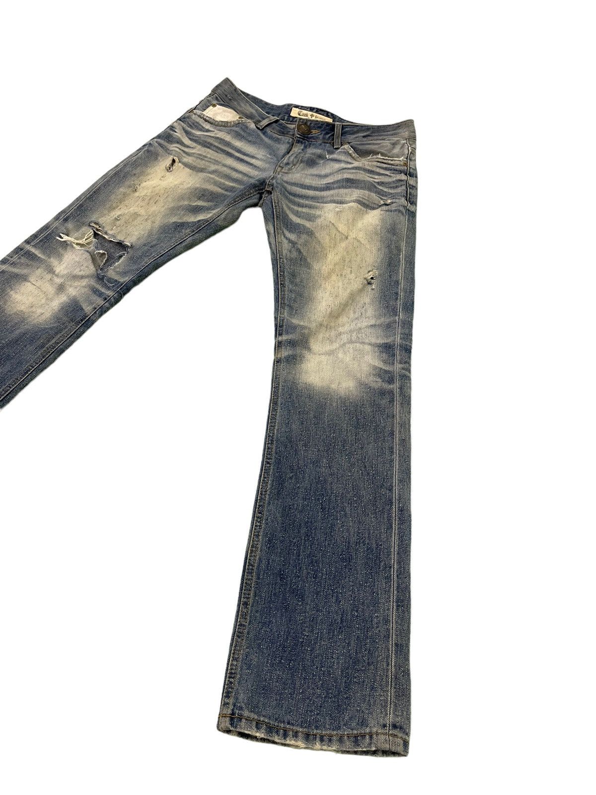 Japanese Brand Slim Jeans Distress Cook Jeans Low Rise Acid Wash 4🟦5 Size US 31 - 3 Thumbnail