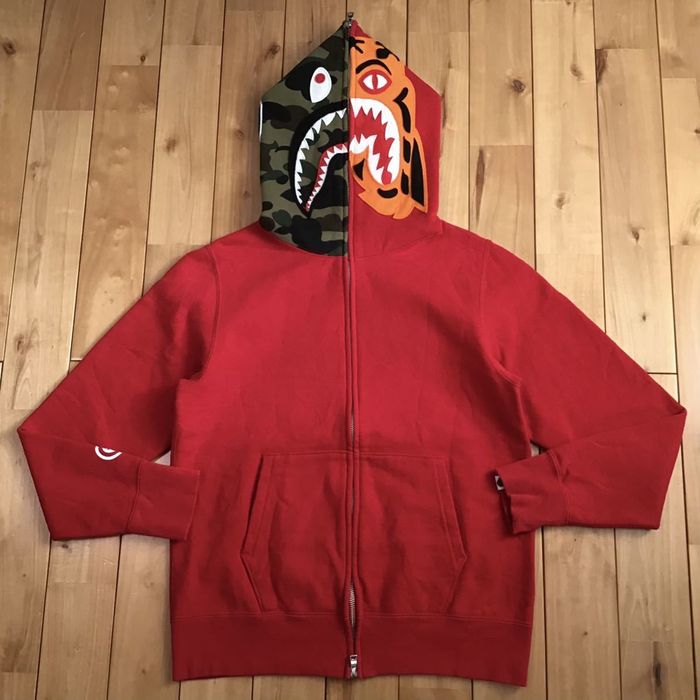 Bape BAPE Crazy face tiger shark full zip hoodie red 1st camo