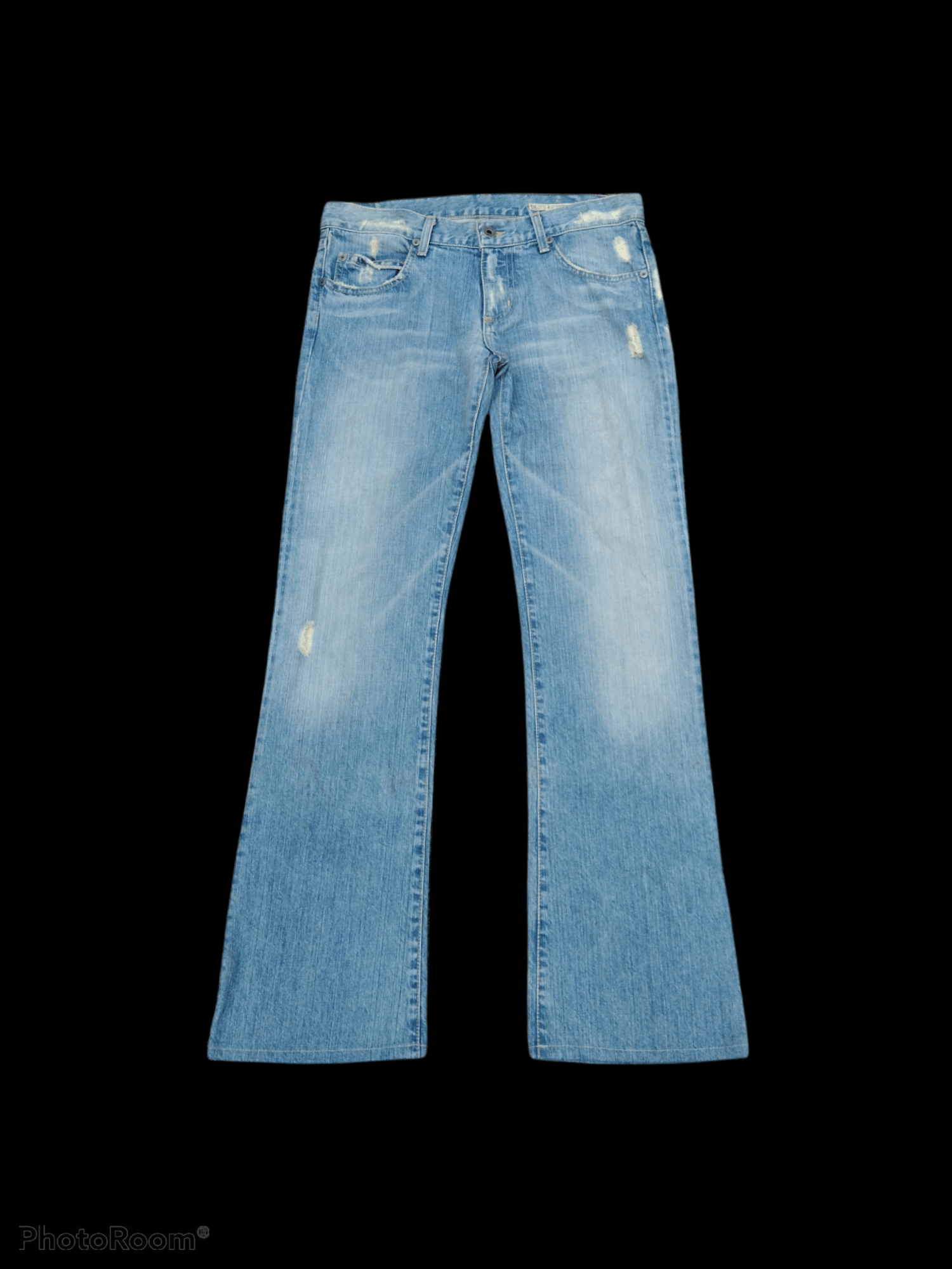 Japanese Brand DiSTRESSED WASHED BLUE FLARE CHIP&PAPPER PANTS Size US 30 / EU 46 - 1 Thumbnail