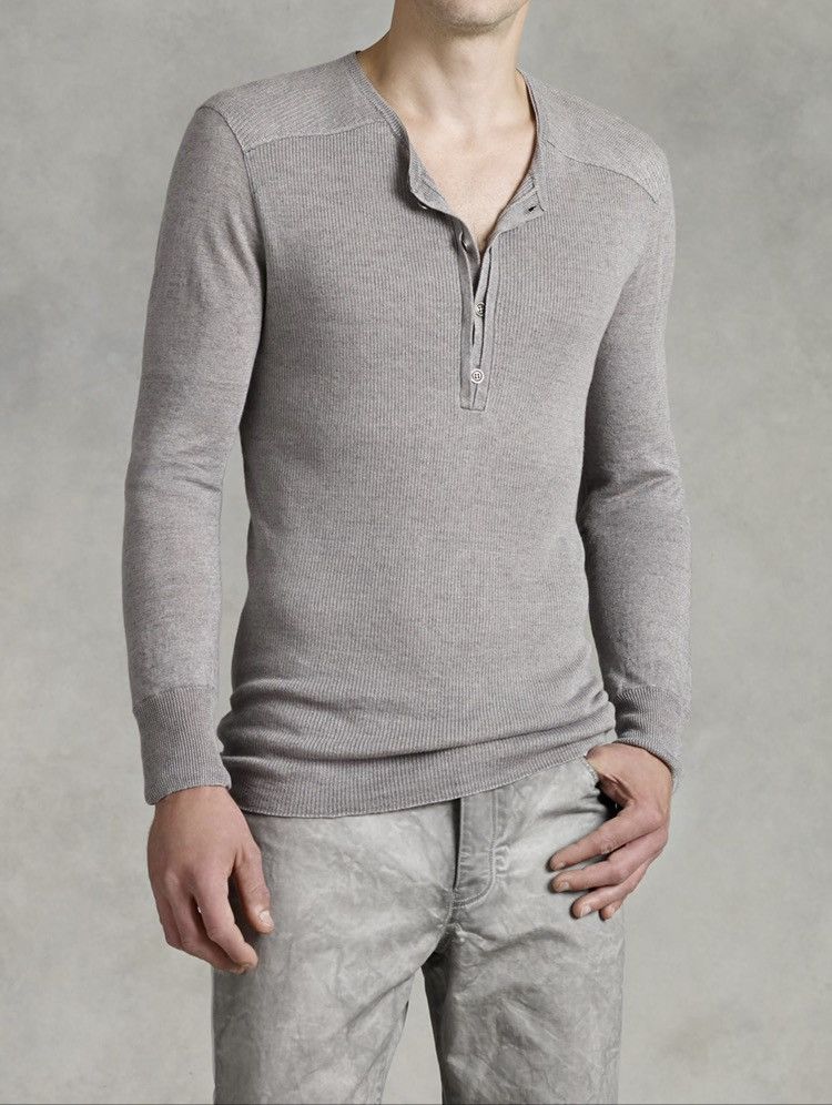image of John Varvatos Linen Henley. Medium in Grey, Men's