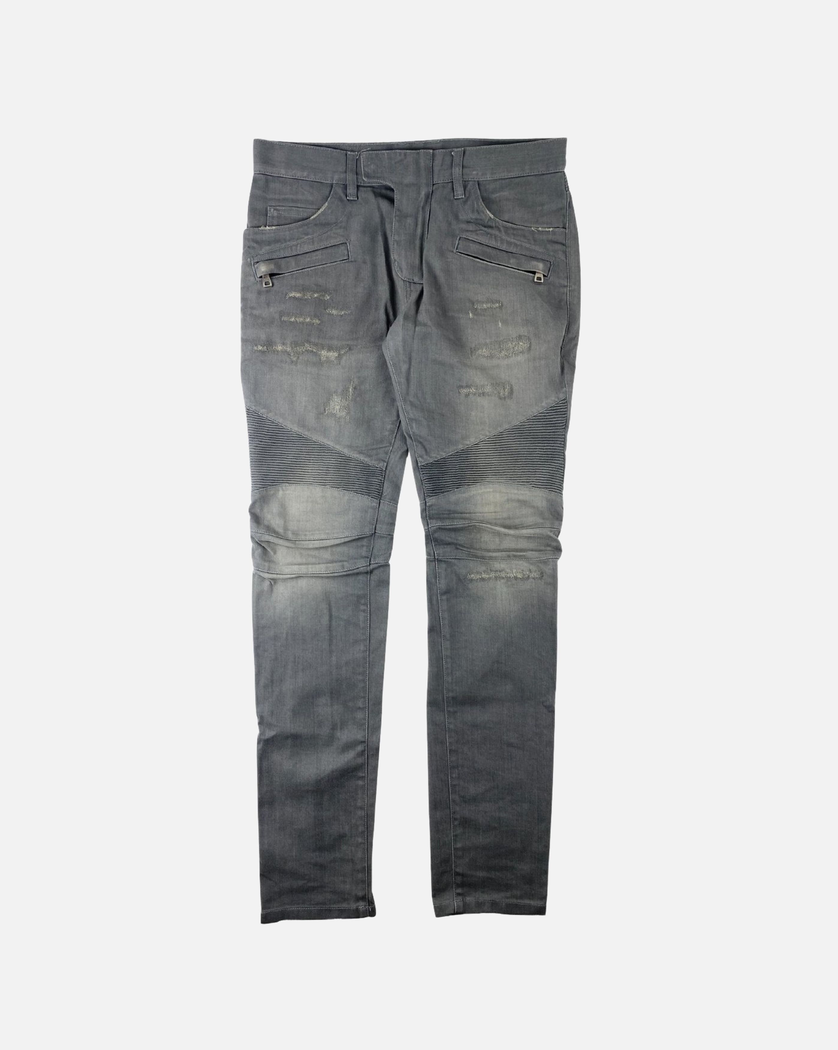 Balmain Grey Eroded Biker Jeans