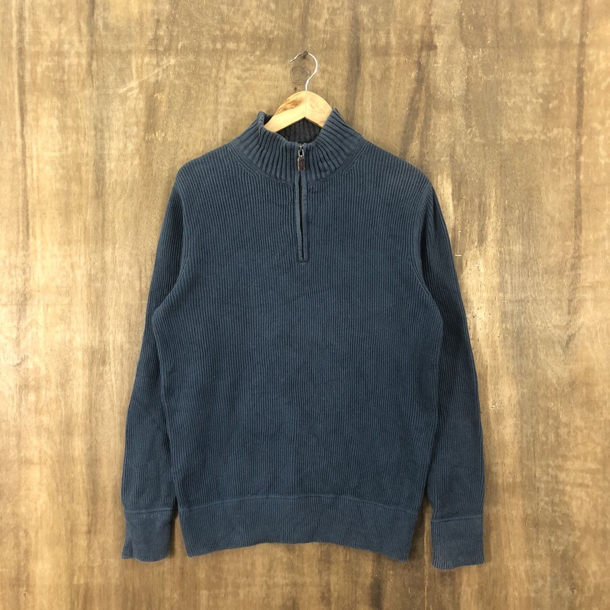 image of Eddie Bauer Zipper Turtle Neck Faded Dark Blue Sweater 014, Men's (Size Medium)