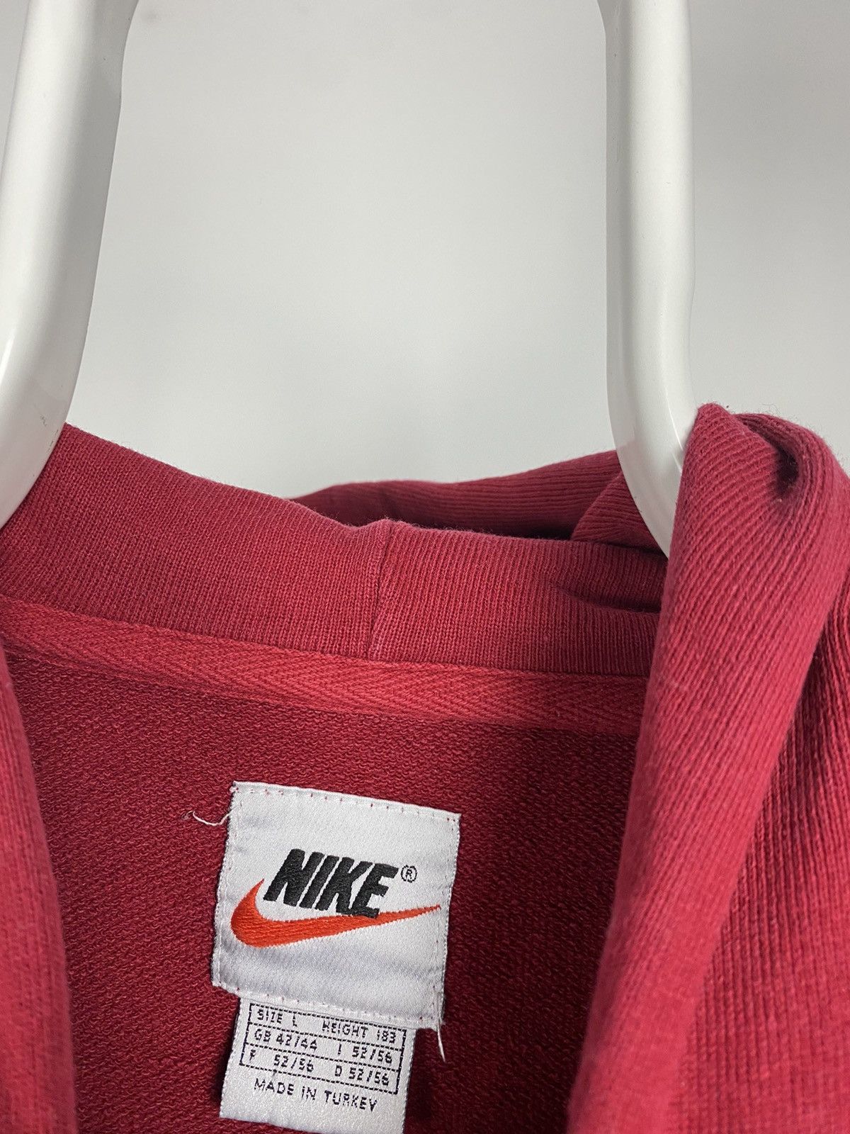 Nike × Vintage 90s Nike vintage red hoodie small swoosh sweatshirt Size US L / EU 52-54 / 3 - 3 Thumbnail