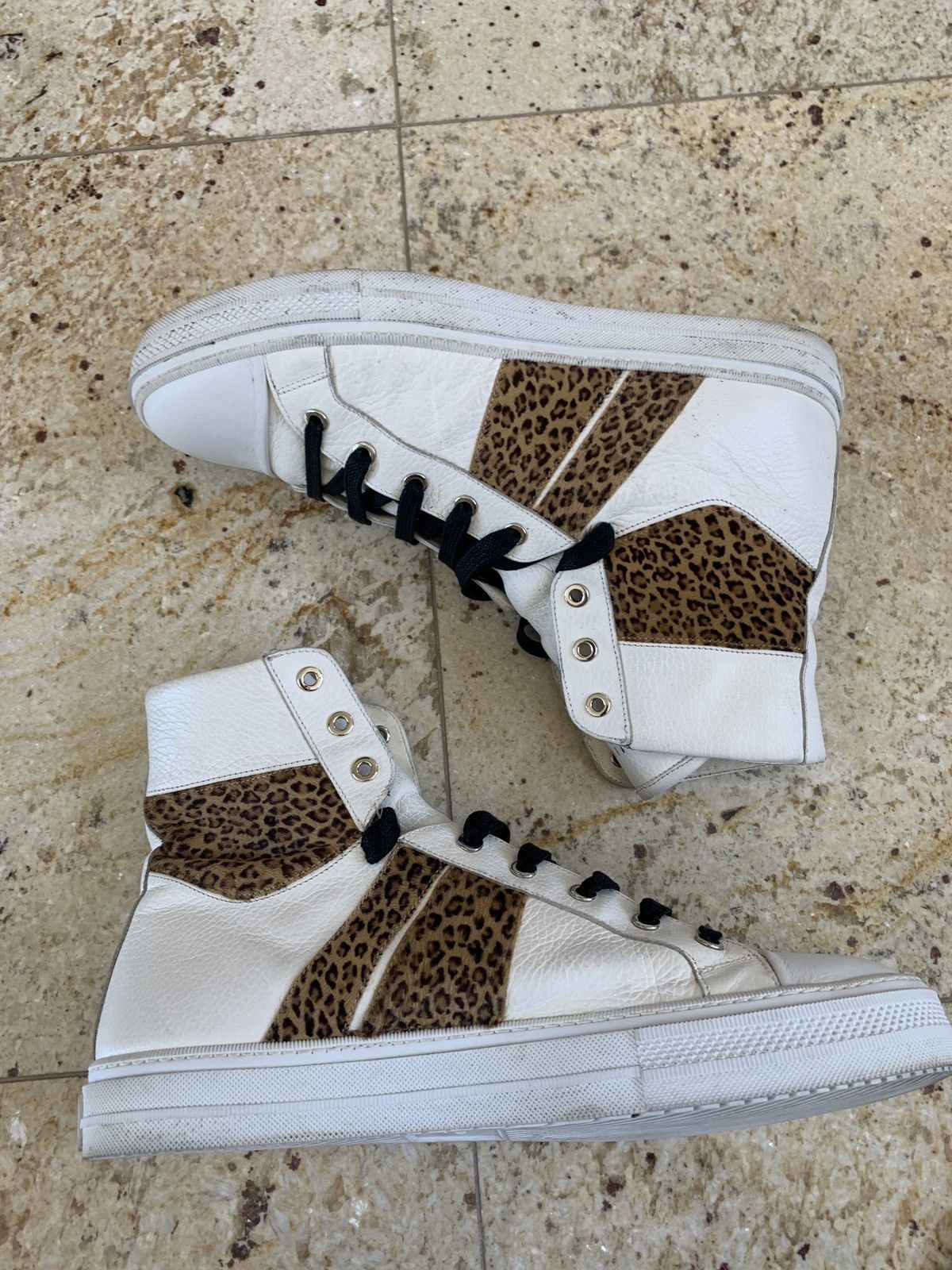 Amiri Cheetah Pony Hair White High Top Sneaker Size US 11 / EU 44 - 17 Thumbnail