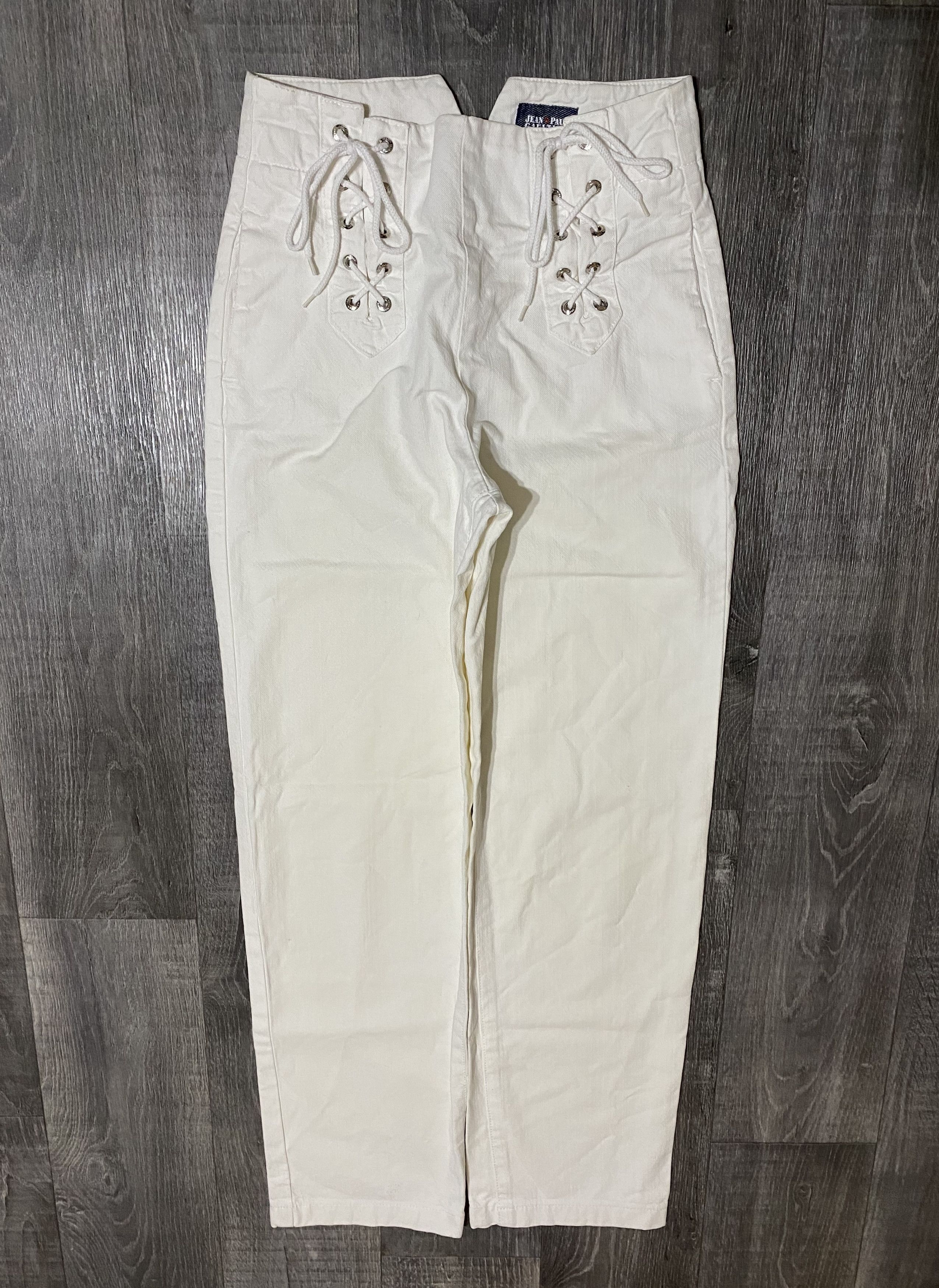 Jean Paul Gaultier Very Rare White Cotton High Waist Jeans Denim with Ropes Size 28" / US 6 / IT 42 - 4 Thumbnail