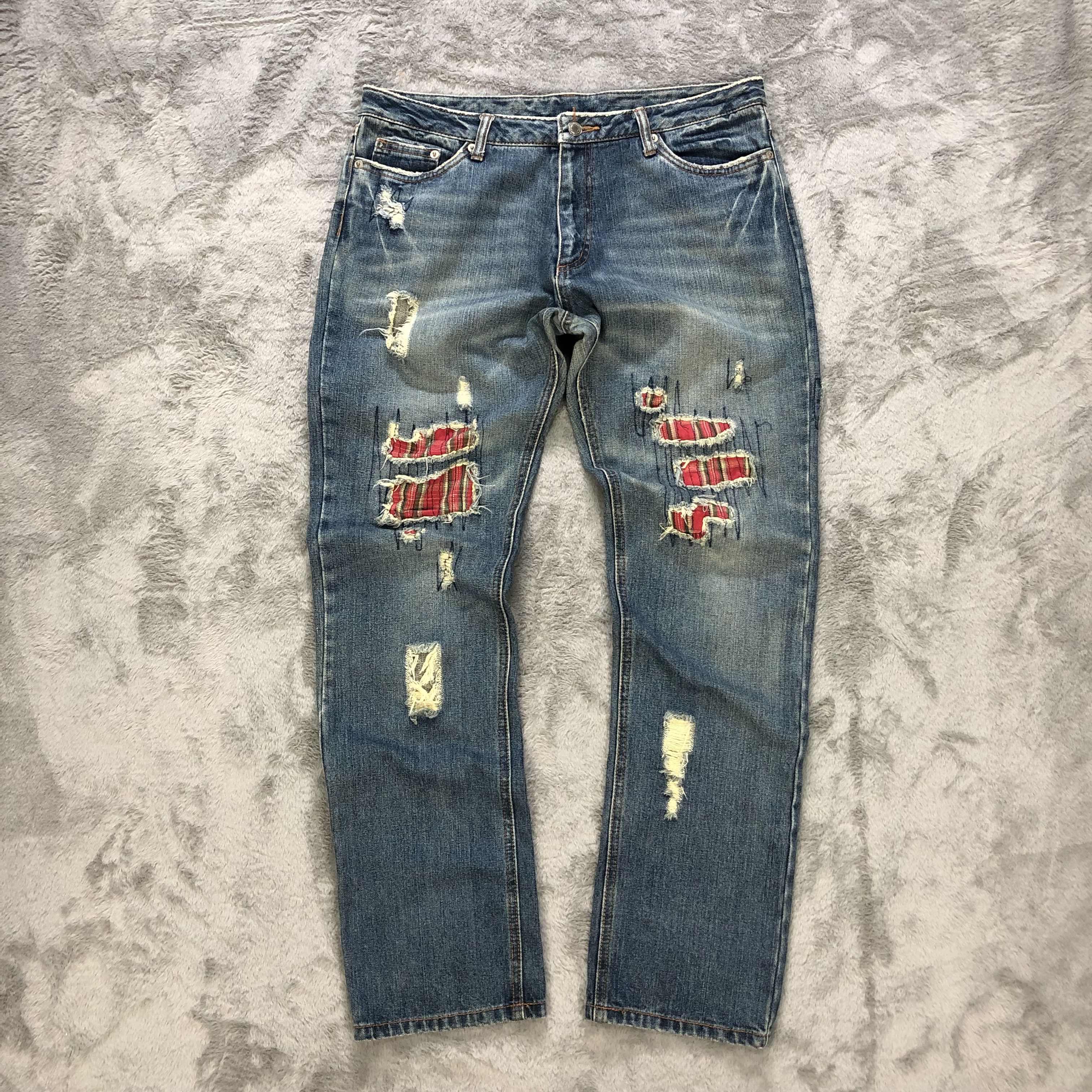 Other TRASHED🔥 SASHIKO BORO DISTRESS DENIM PANTS #6236-220 Size US 34 / EU 50 - 1 Thumbnail