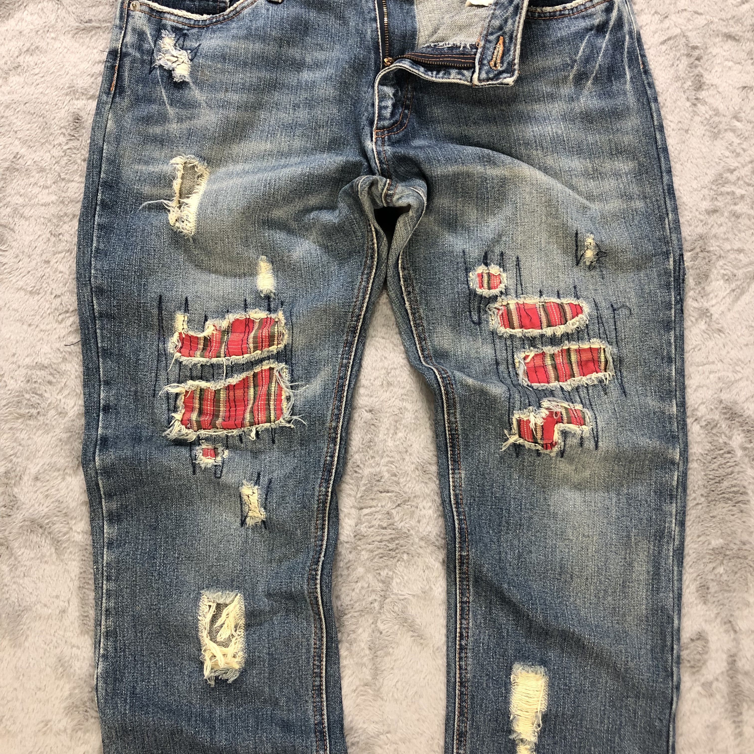 Other TRASHED🔥 SASHIKO BORO DISTRESS DENIM PANTS #6236-220 Size US 34 / EU 50 - 6 Thumbnail