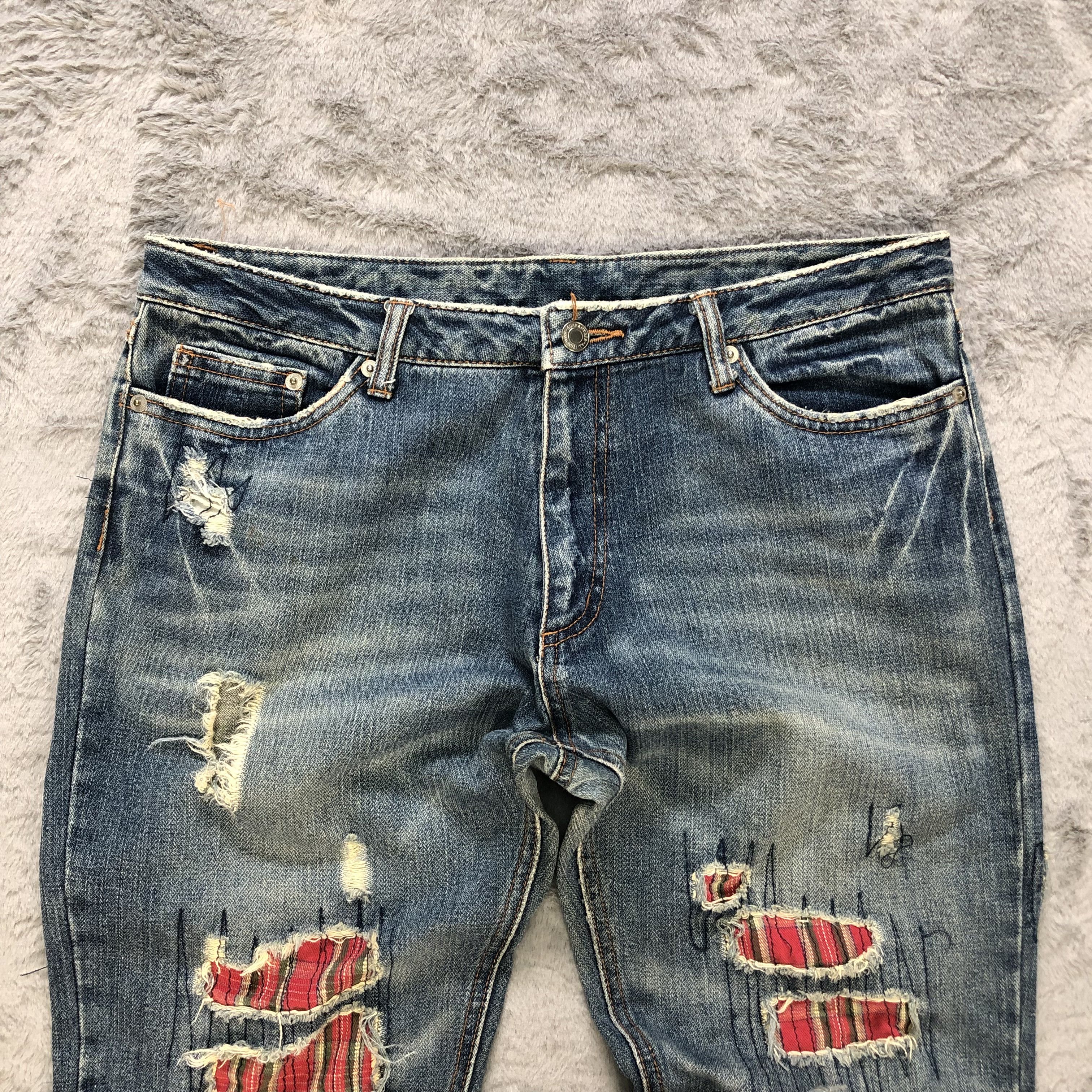 Other TRASHED🔥 SASHIKO BORO DISTRESS DENIM PANTS #6236-220 Size US 34 / EU 50 - 2 Thumbnail