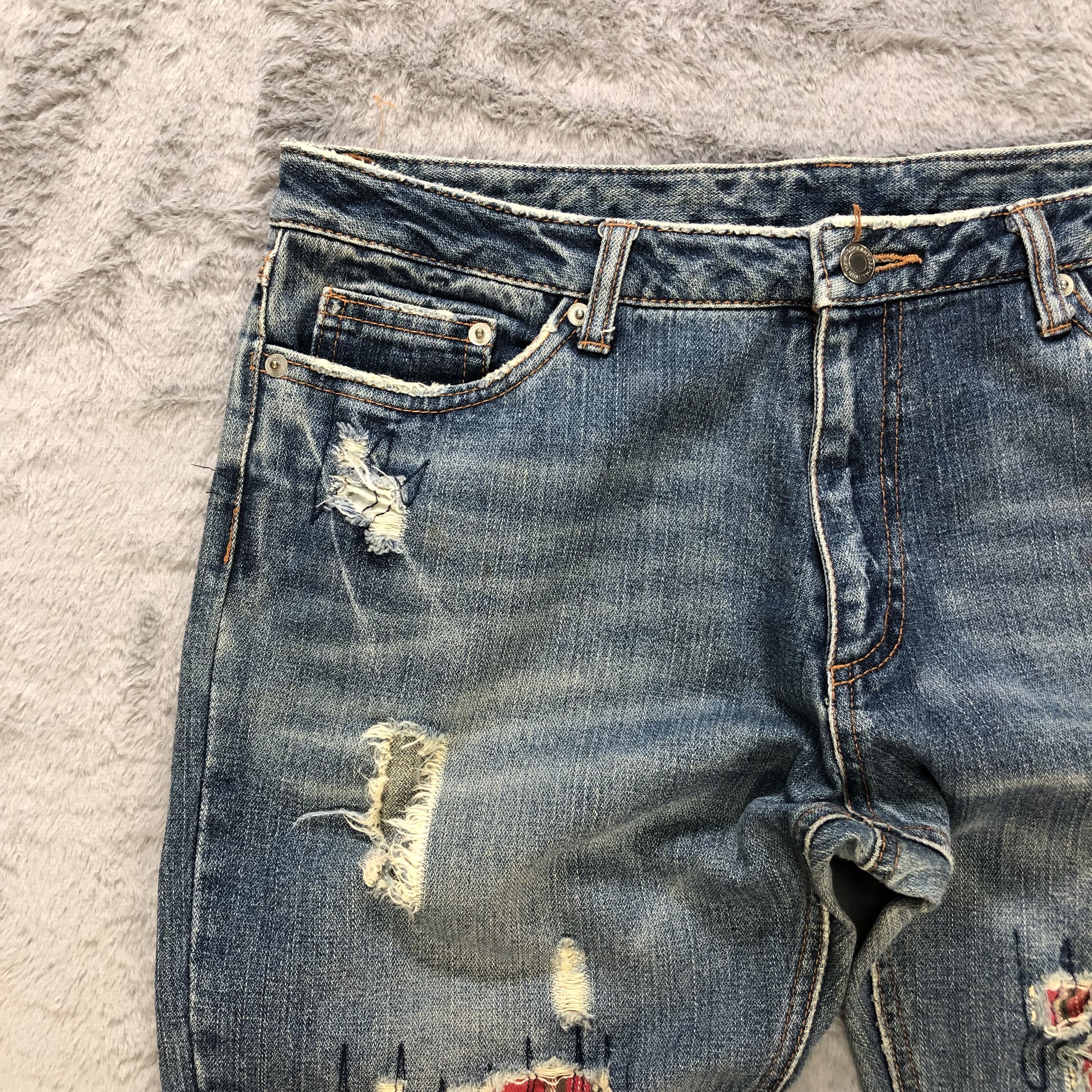 Other TRASHED🔥 SASHIKO BORO DISTRESS DENIM PANTS #6236-220 Size US 34 / EU 50 - 3 Thumbnail