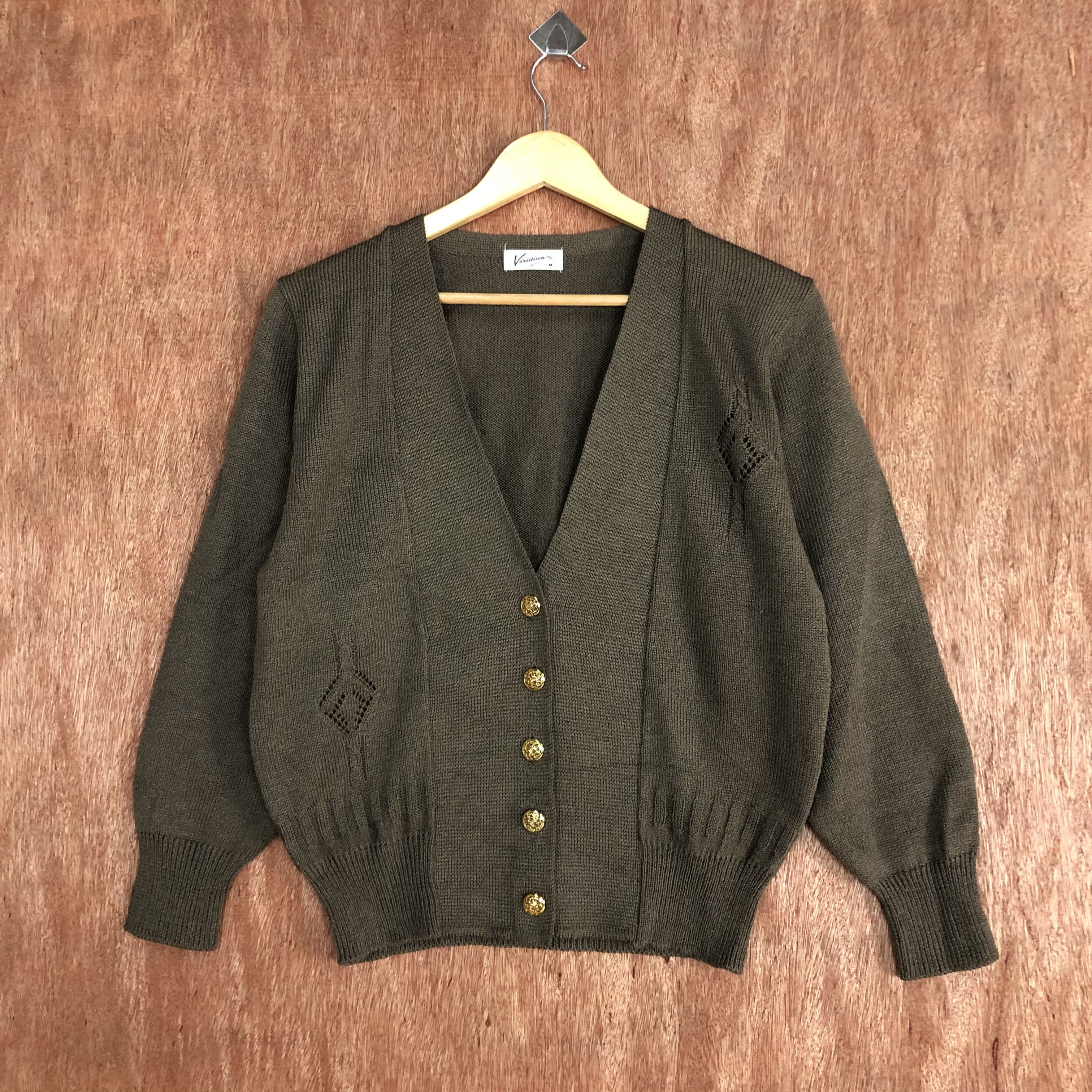 image of Viridiang Vintage Knitwear Japan Cardigan C490 in Green/Brown, Women's (Size Medium)