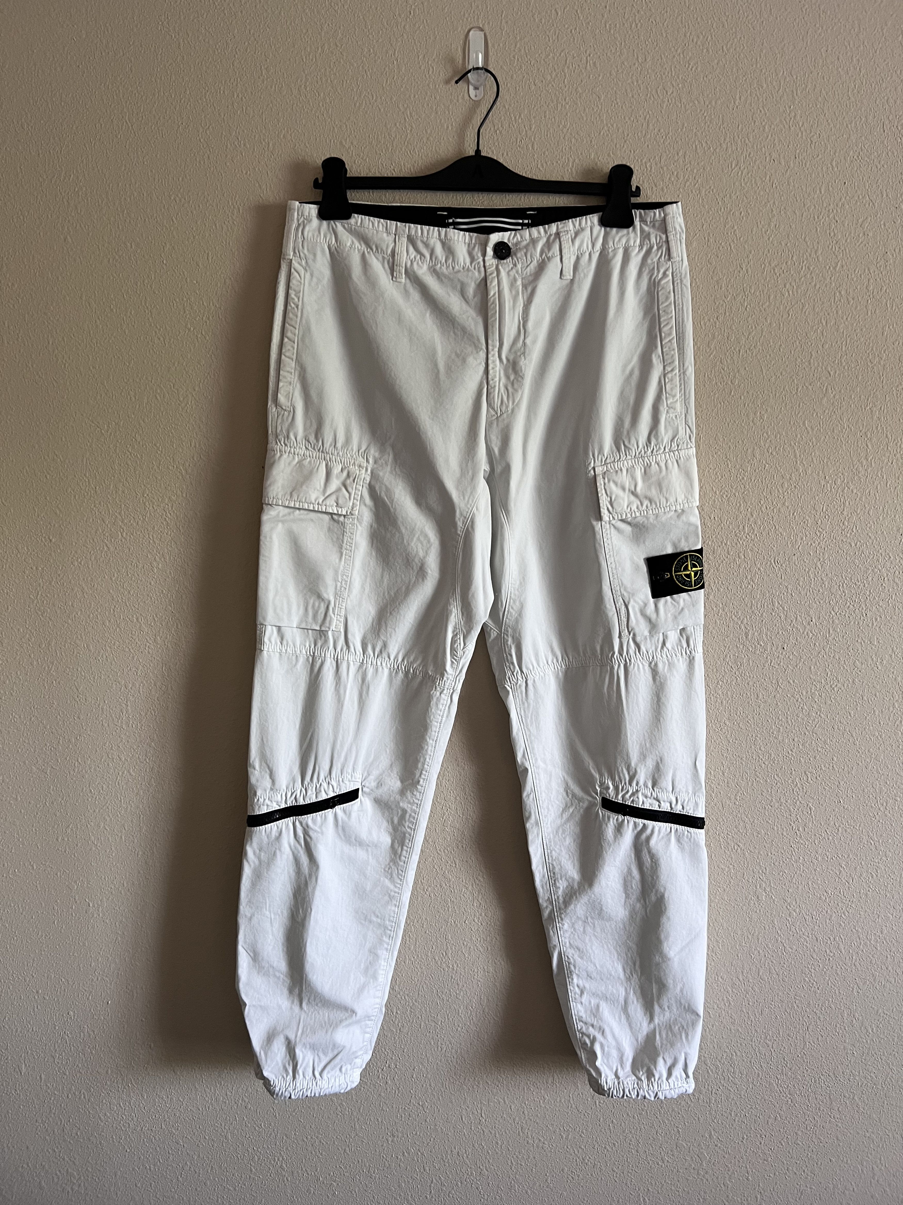 image of Stone Island Zip Cargo Pants In White, Men's (Size 33)