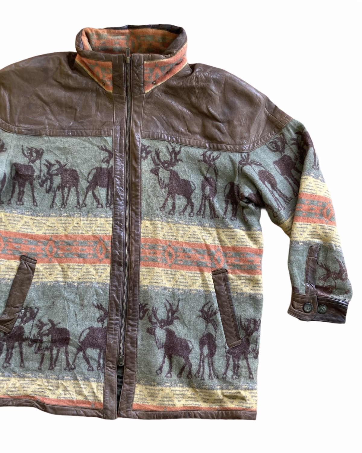 Japanese Brand DEER PRINTED ZIP UPS LEATHER TRIMMED JACKET Size US L / EU 52-54 / 3 - 2 Thumbnail