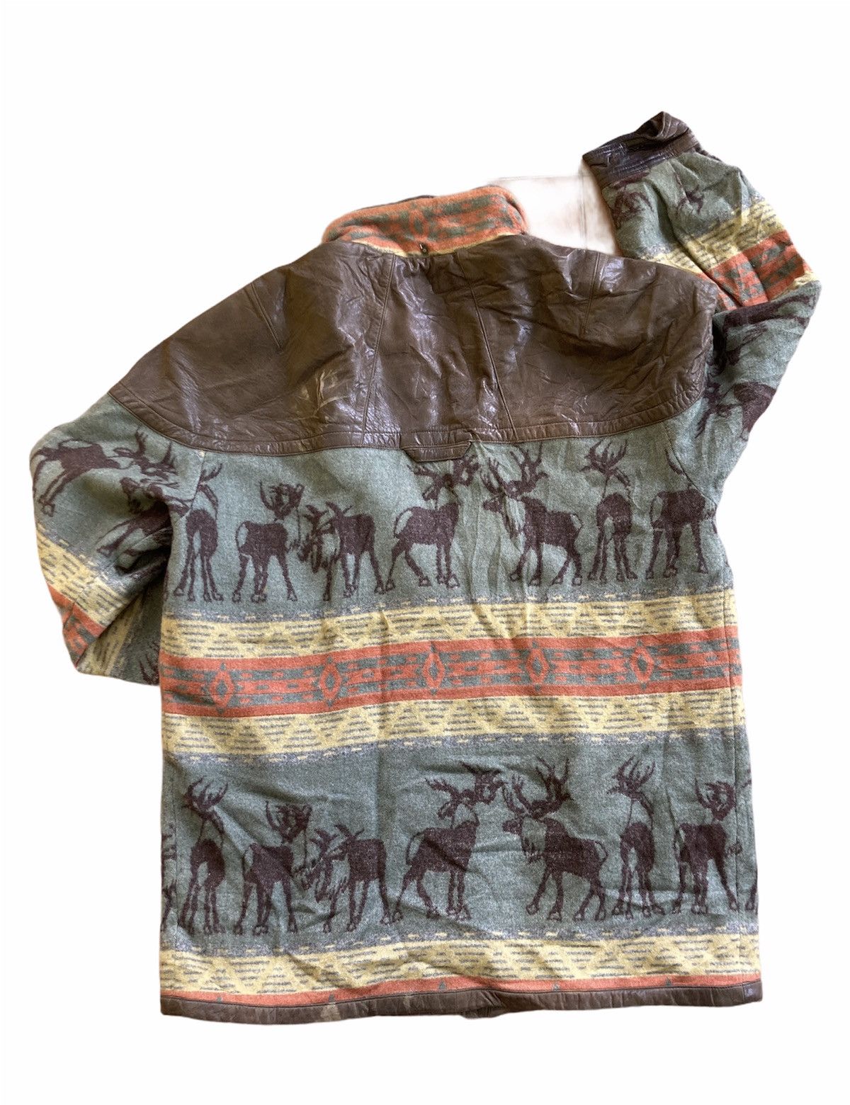 Japanese Brand DEER PRINTED ZIP UPS LEATHER TRIMMED JACKET Size US L / EU 52-54 / 3 - 4 Thumbnail