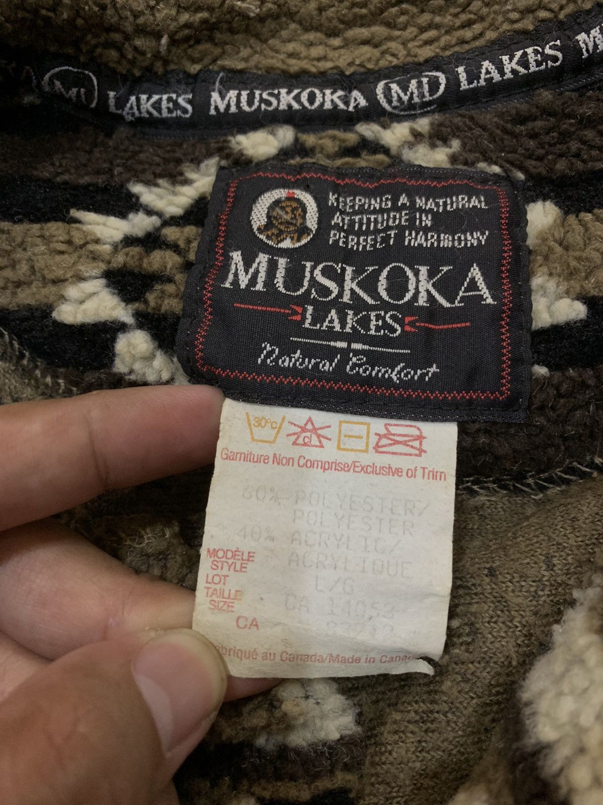 Native × Vintage VTG MUKOSKA LAKES NAVAJO CHIMAYO NATIVE TRIBE FLEECE JACKET Size US L / EU 52-54 / 3 - 6 Thumbnail