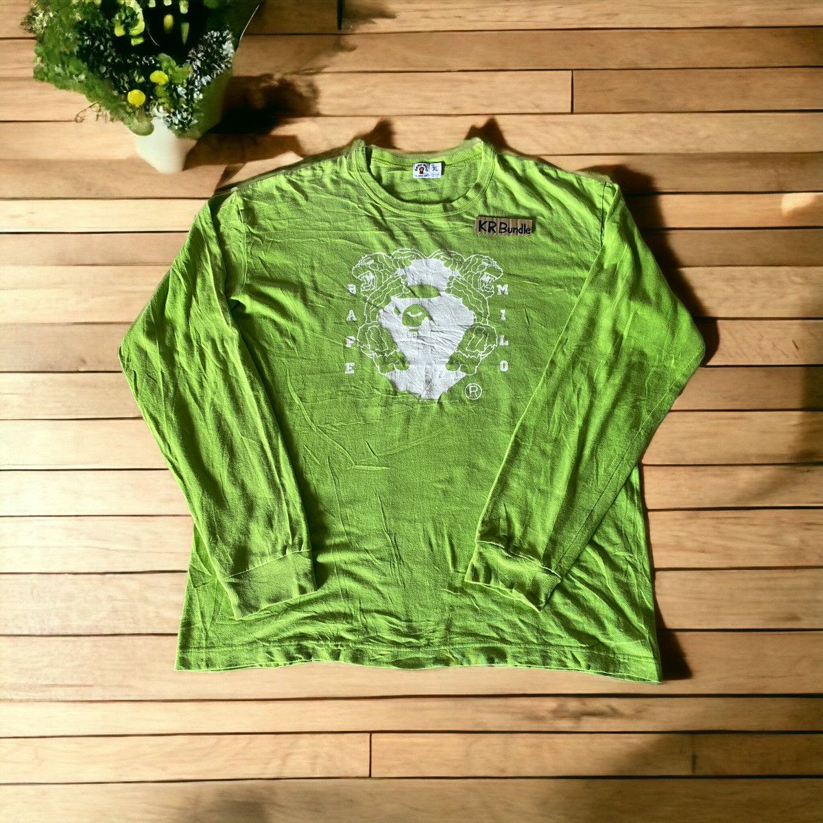 image of Bape x Nigo Baby Milo Long Sleeve Tee in Green, Men's (Size XL)
