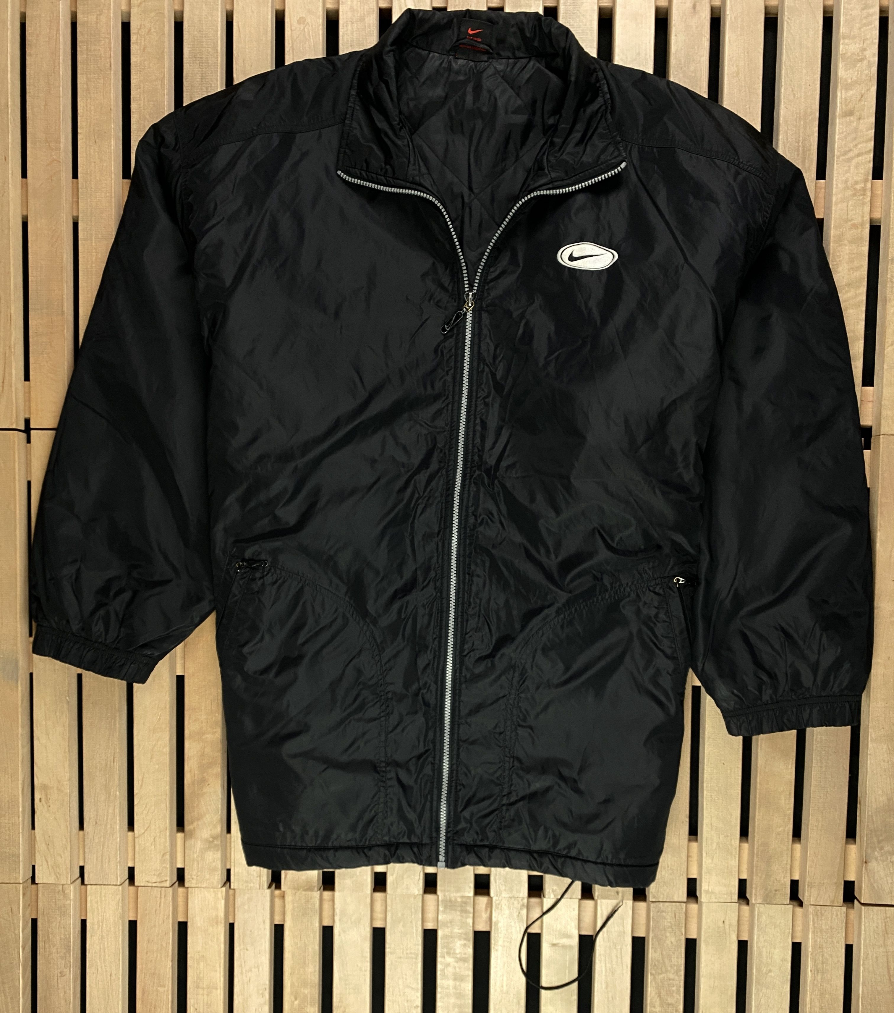 Nike × Vintage Mens Warm Jacket Nike Swoosh Vintage Size XL Black Nylon Size US XL / EU 56 / 4 - 1 Thumbnail