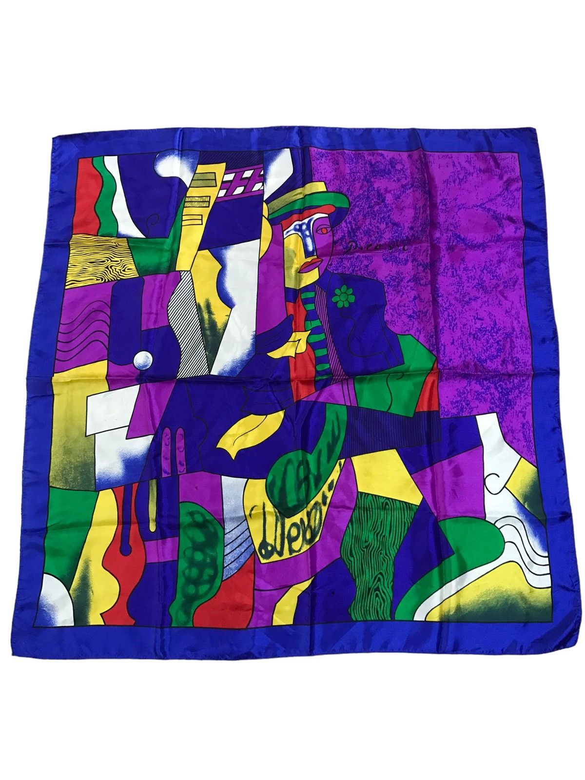 Vintage Picasso-Inspired Abstract Silk Scarf