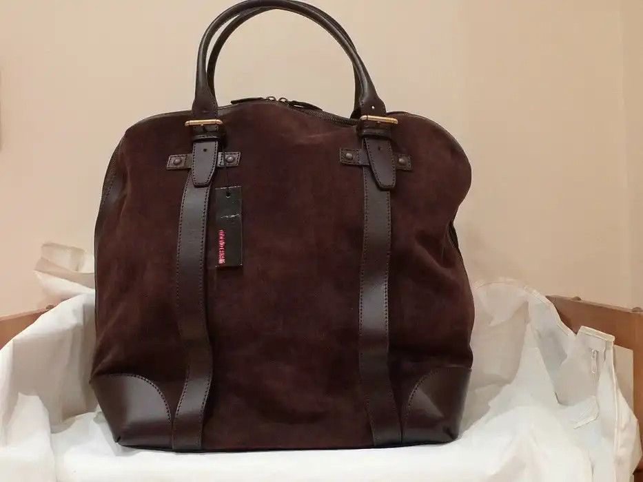 ROBERTO CAVALLI GYM TRAVEL BROWN SUEDE LEATHER BAG ITALY