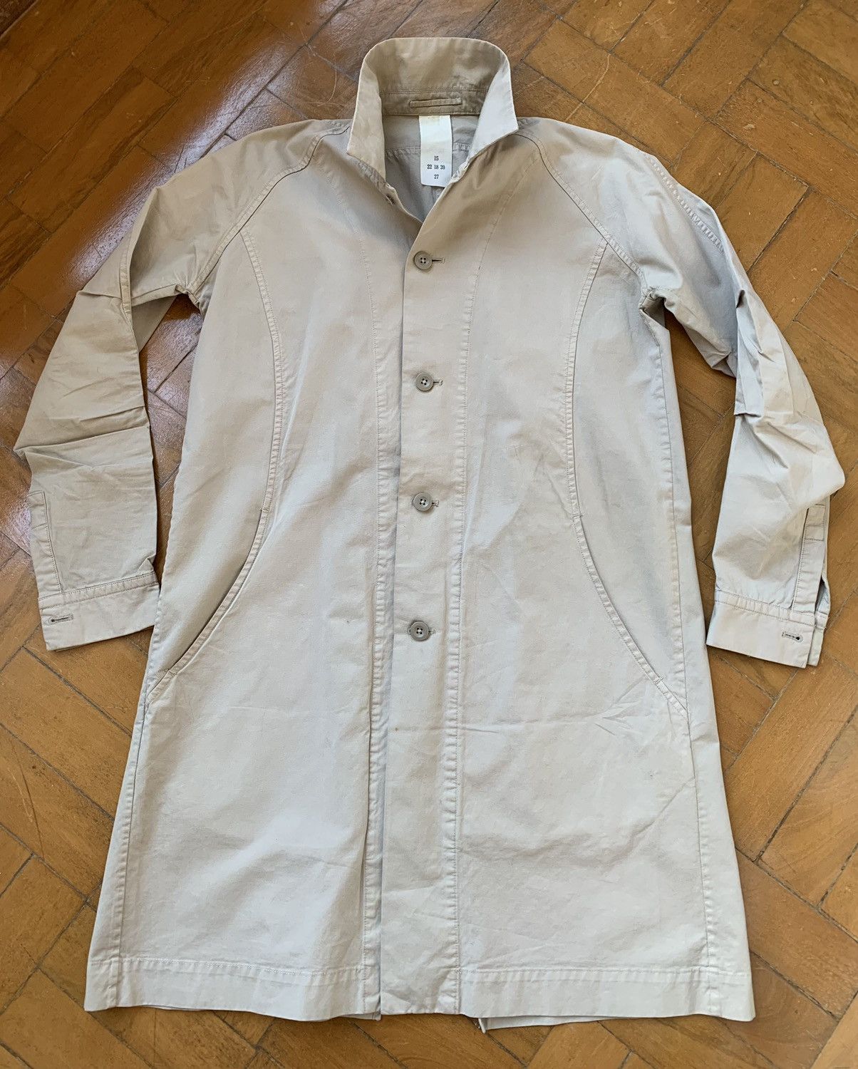image of The Viridi Anne Japan Made Lightweight Long Cotton Trench in Beige, Men's (Size Medium)