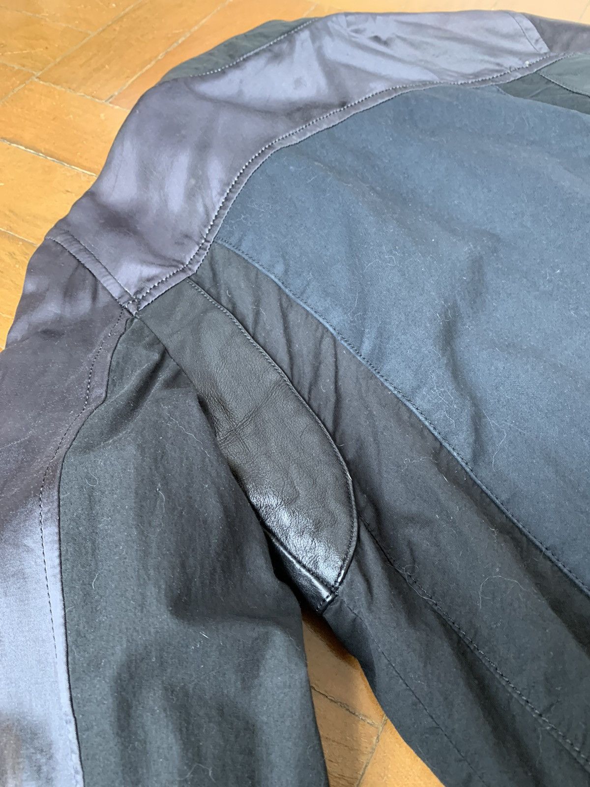 The Viridi-anne Japan made black leather silk cotton panel bomber jacket Size US M / EU 48-50 / 2 - 14 Thumbnail