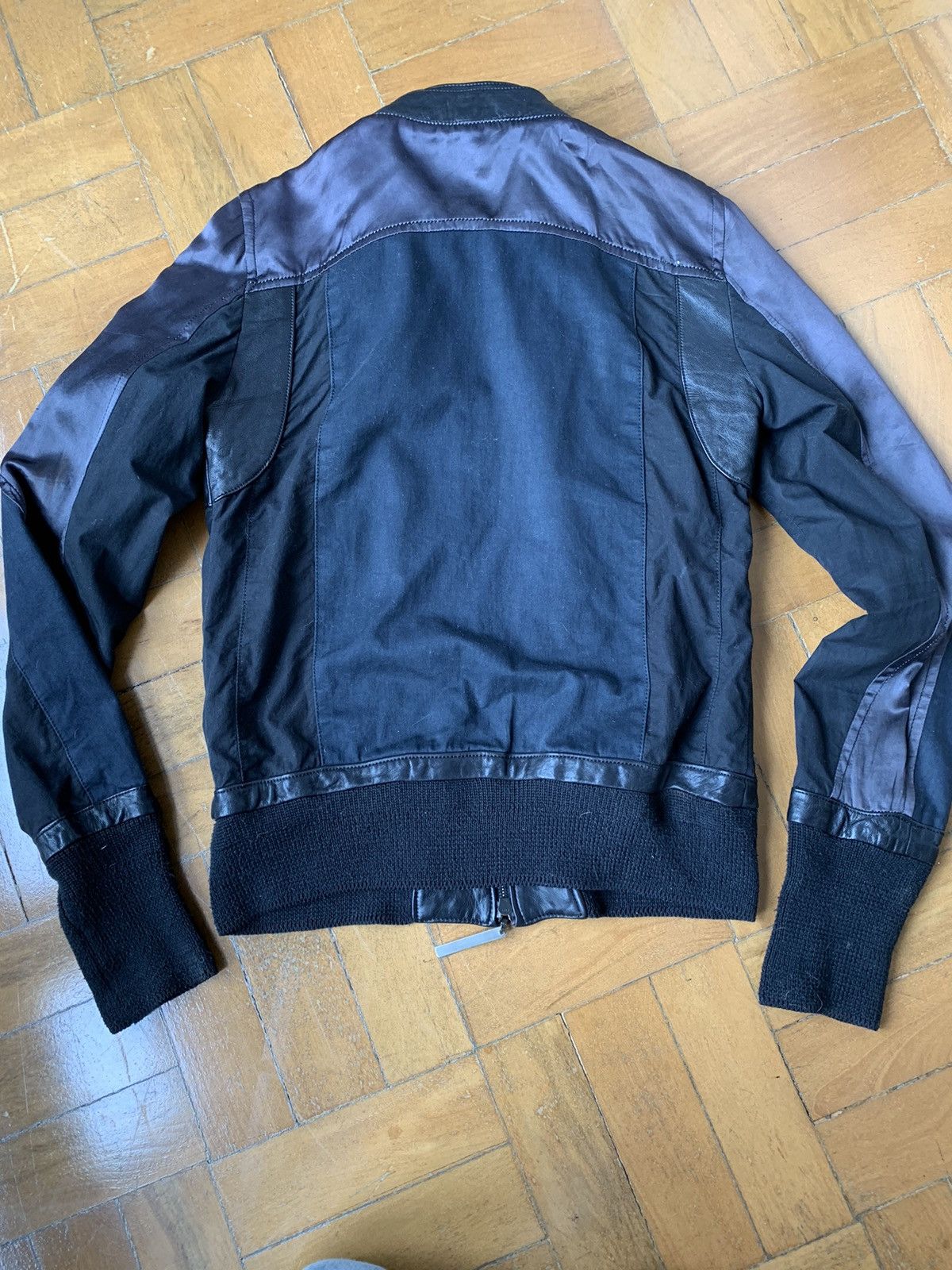 The Viridi-anne Japan made black leather silk cotton panel bomber jacket Size US M / EU 48-50 / 2 - 11 Thumbnail