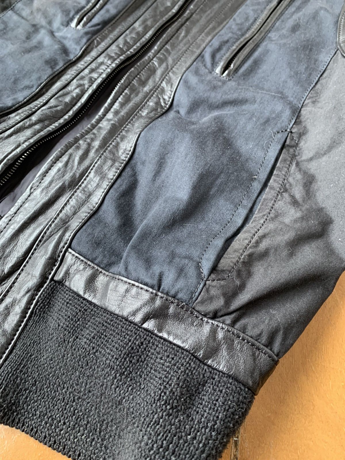 The Viridi-anne Japan made black leather silk cotton panel bomber jacket Size US M / EU 48-50 / 2 - 8 Thumbnail