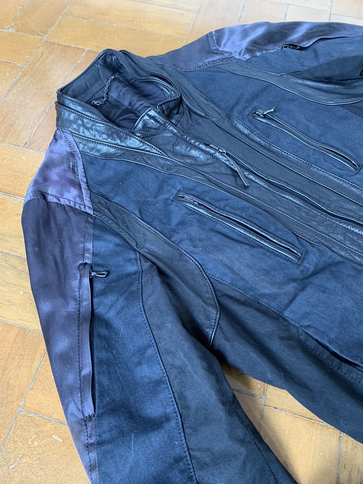The Viridi-anne Japan made black leather silk cotton panel bomber jacket Size US M / EU 48-50 / 2 - 5 Thumbnail