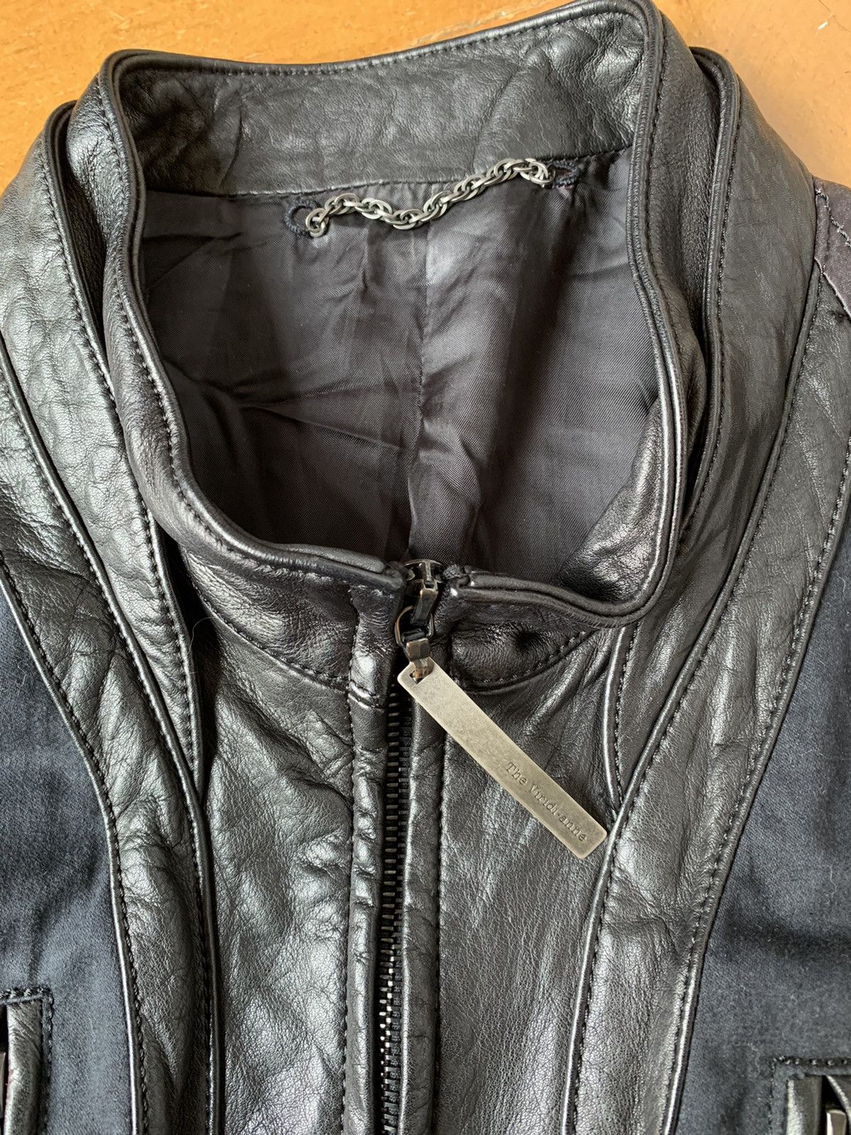The Viridi-anne Japan made black leather silk cotton panel bomber jacket Size US M / EU 48-50 / 2 - 10 Thumbnail