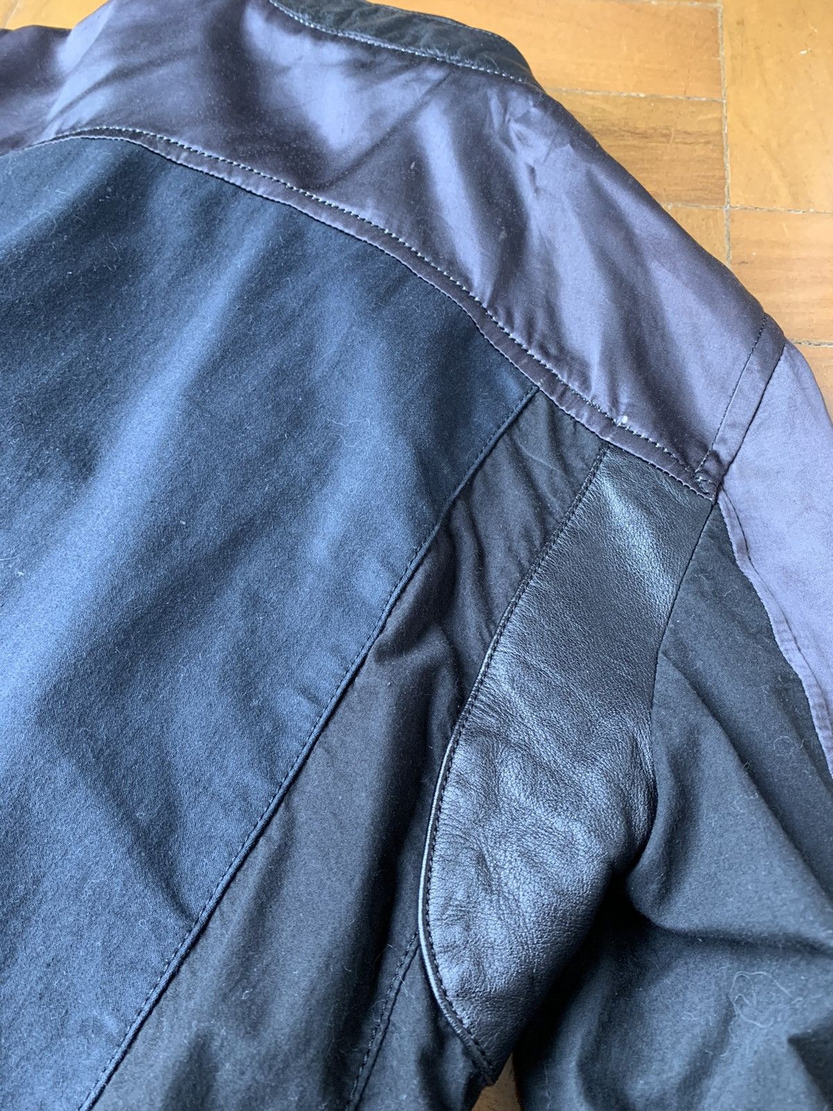 The Viridi-anne Japan made black leather silk cotton panel bomber jacket Size US M / EU 48-50 / 2 - 13 Thumbnail